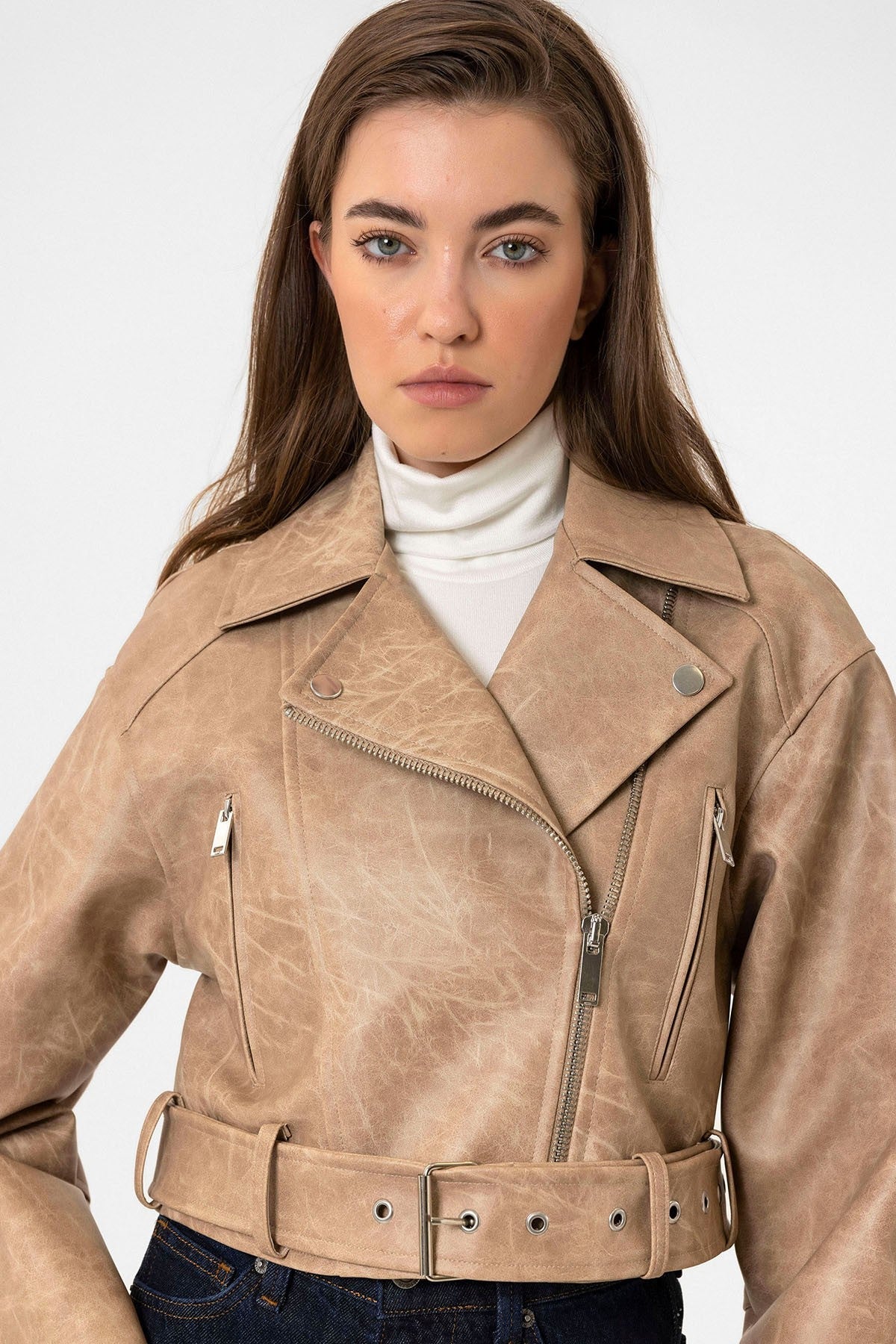 Antioch Women's Faux Leather Crop Biker Jacket
