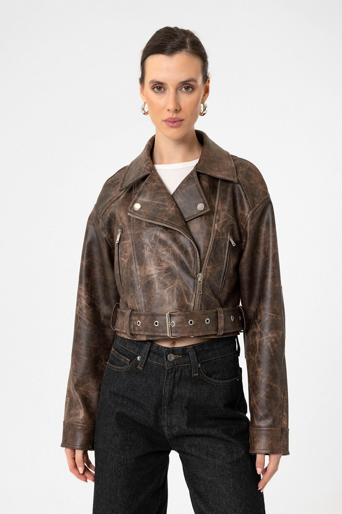 Antioch Women's Faux Leather Crop Biker Jacket