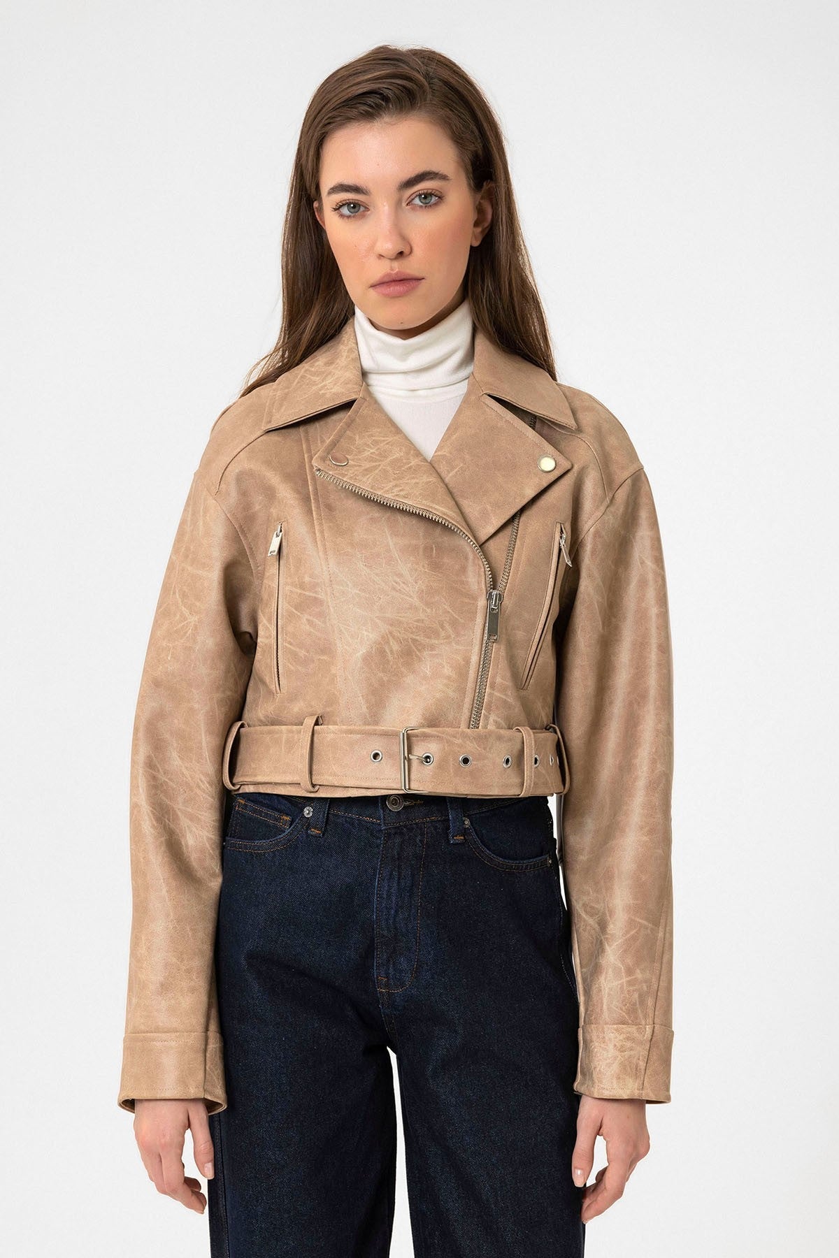 Antioch Women's Faux Leather Crop Biker Jacket