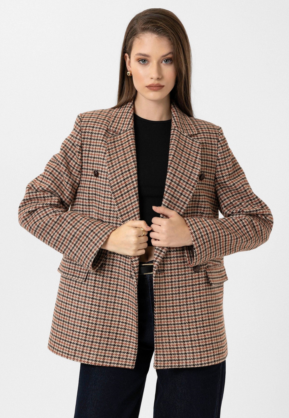 Antioch Women's Houndstooth-Patterned Blazer Jacket
