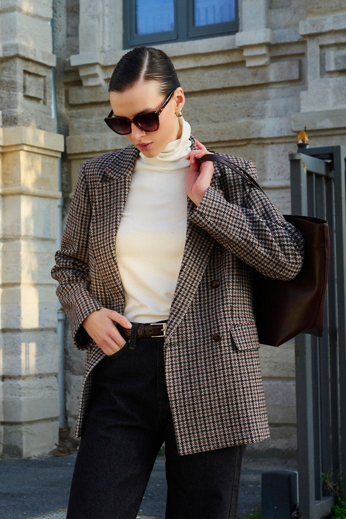 Antioch Women's Houndstooth-Patterned Blazer Jacket