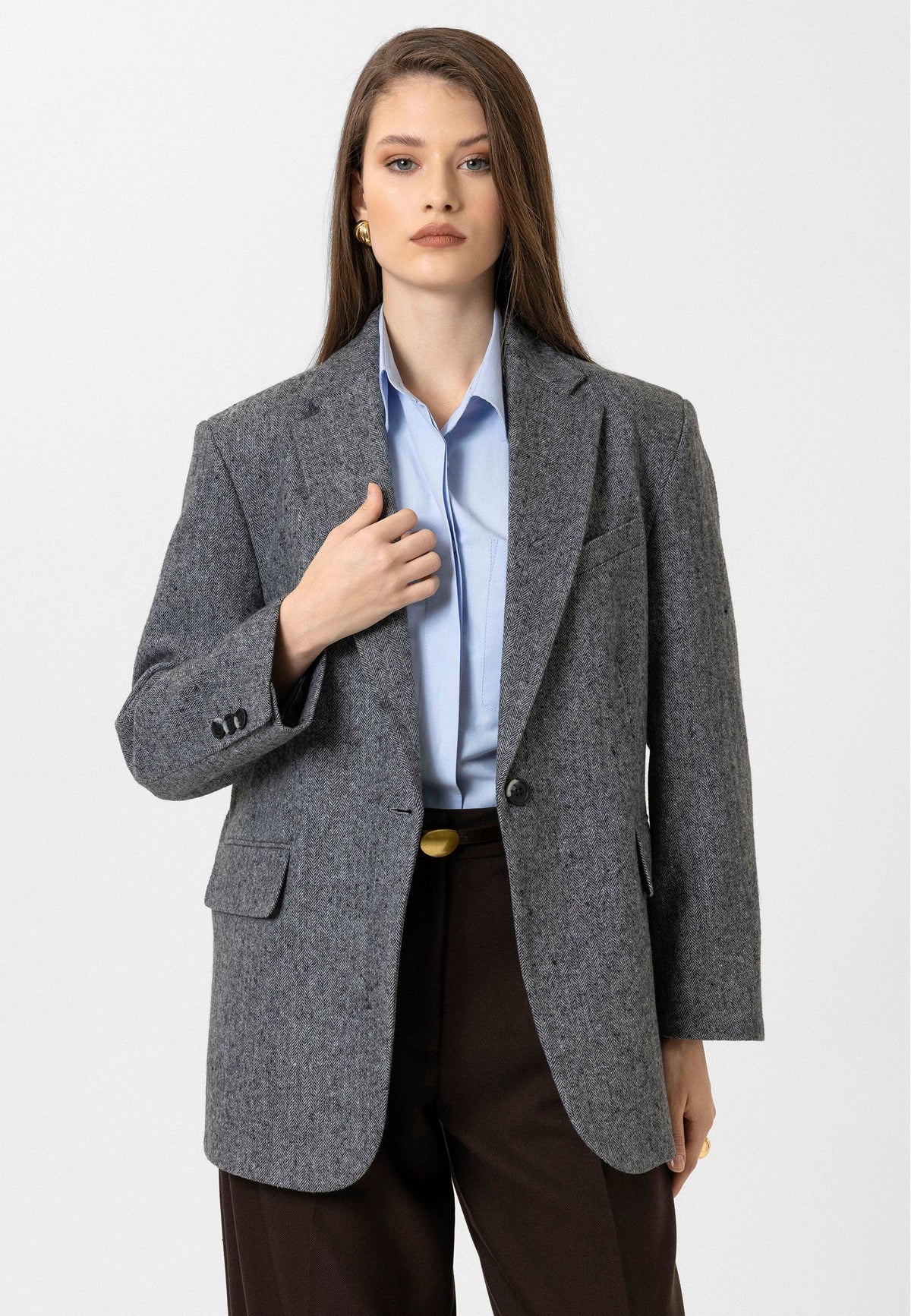 Antioch Women's Relaxed-Fit Herringbone-Patterned Blazer Jacket