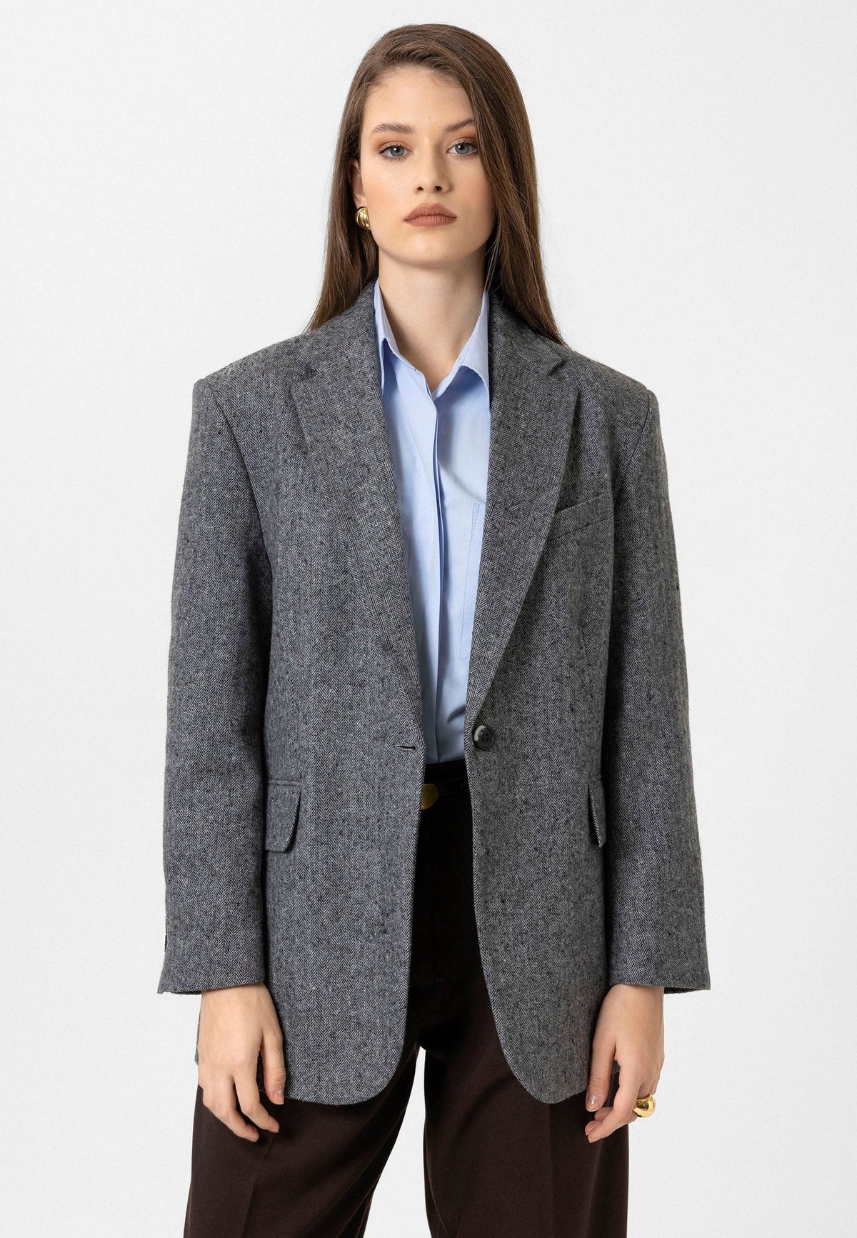 Antioch Women's Relaxed-Fit Herringbone-Patterned Blazer Jacket
