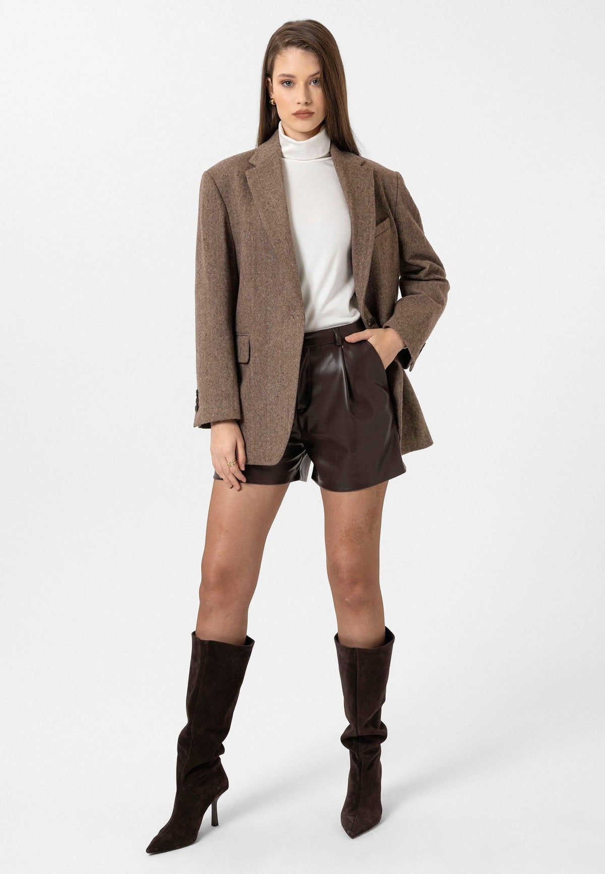 Antioch Women's Relaxed-Fit Herringbone-Patterned Blazer Jacket