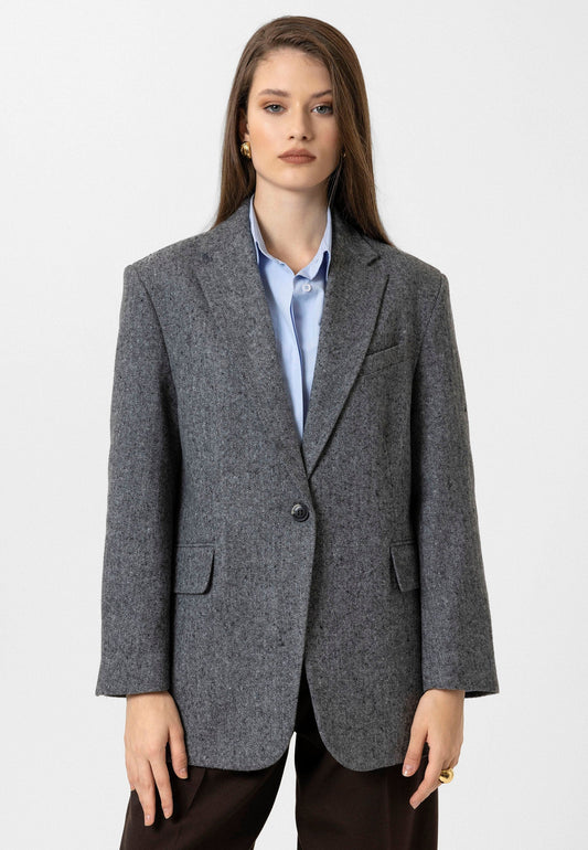 Antioch Women's Relaxed-Fit Herringbone-Patterned Blazer Jacket