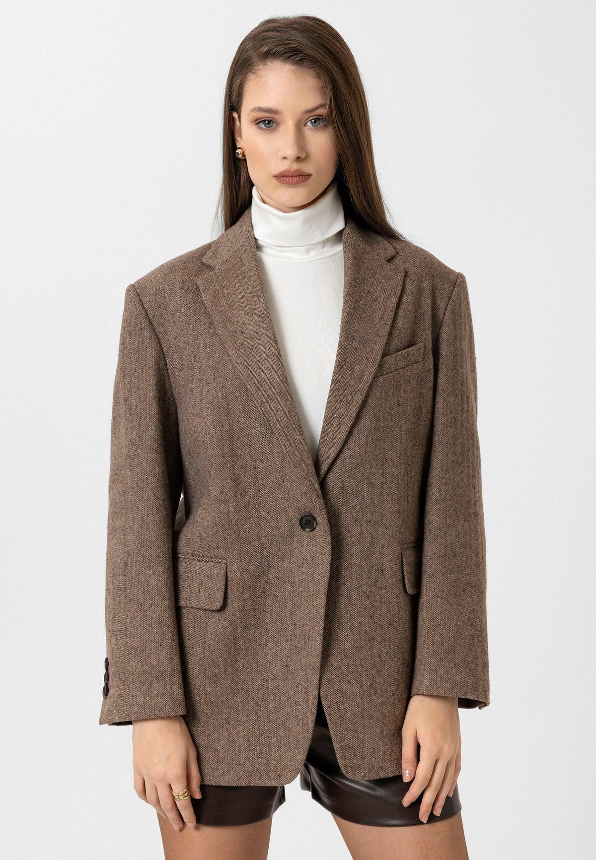 Antioch Women's Relaxed-Fit Herringbone-Patterned Blazer Jacket