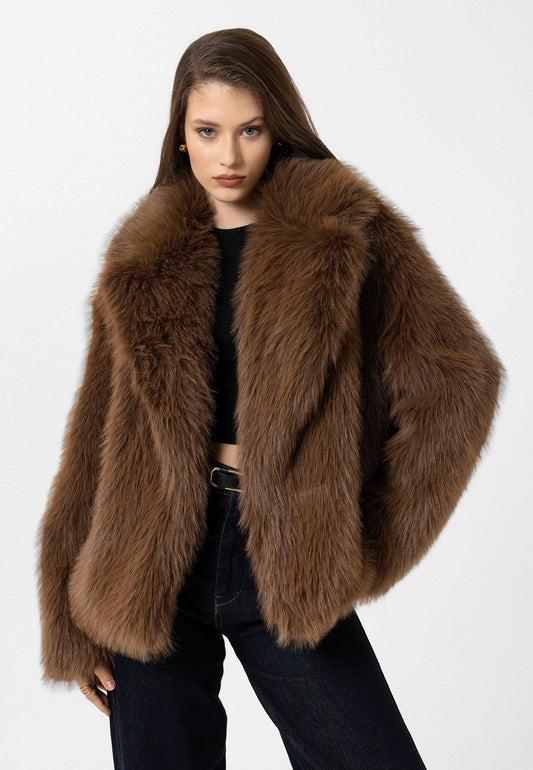 Antioch Women's Jacket with Collar, Faux Fur Jacket