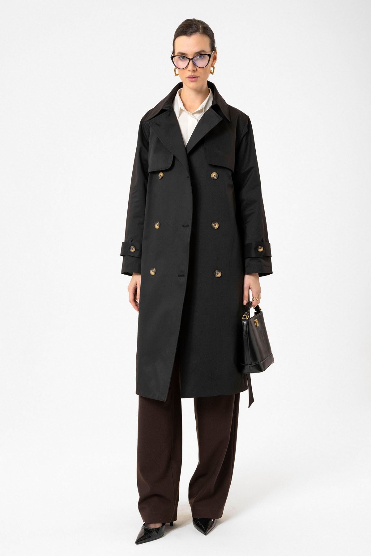 Antioch Women's Double-Breasted Belted Trench Coat