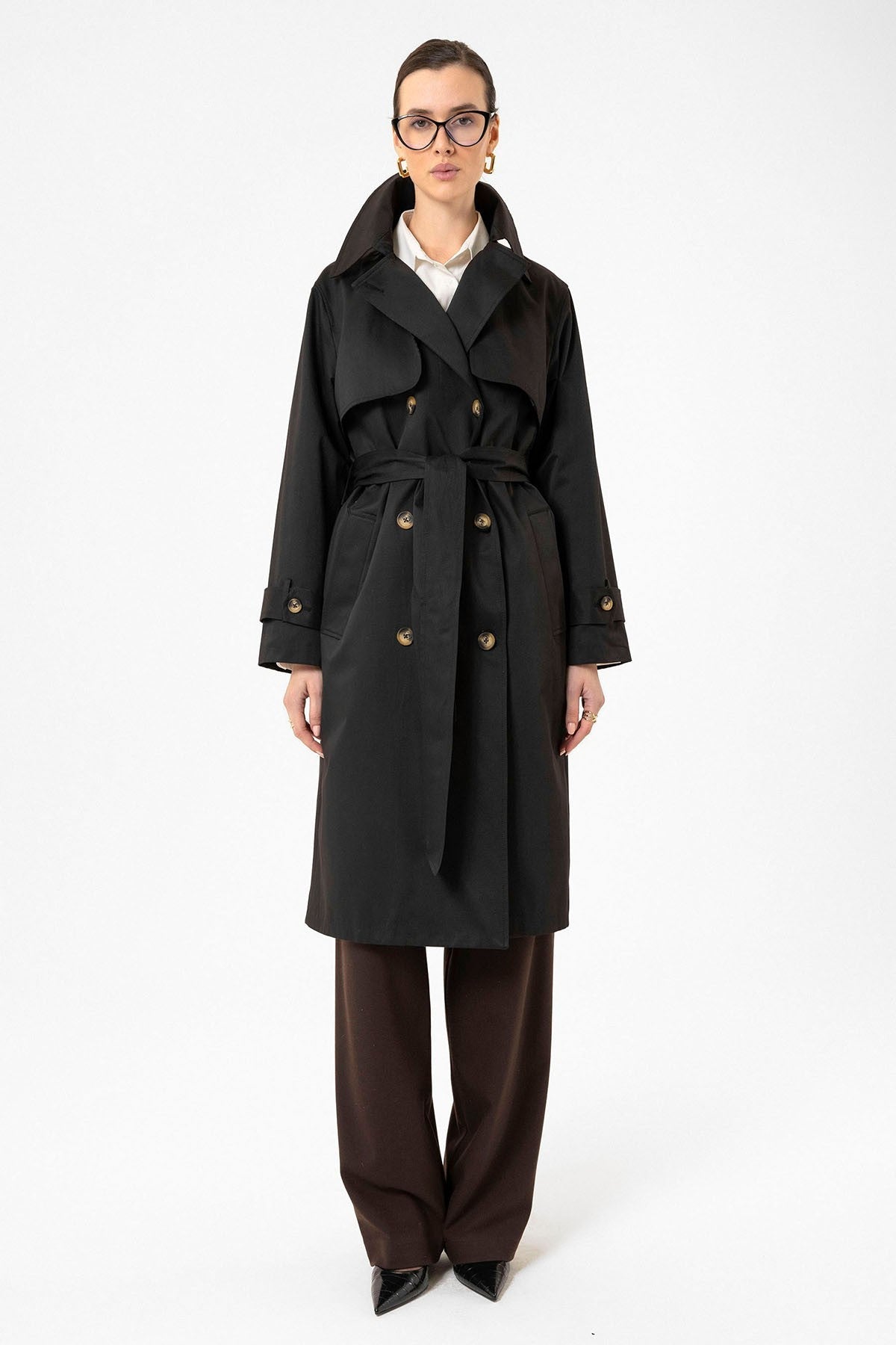 Antioch Women's Double-Breasted Belted Trench Coat