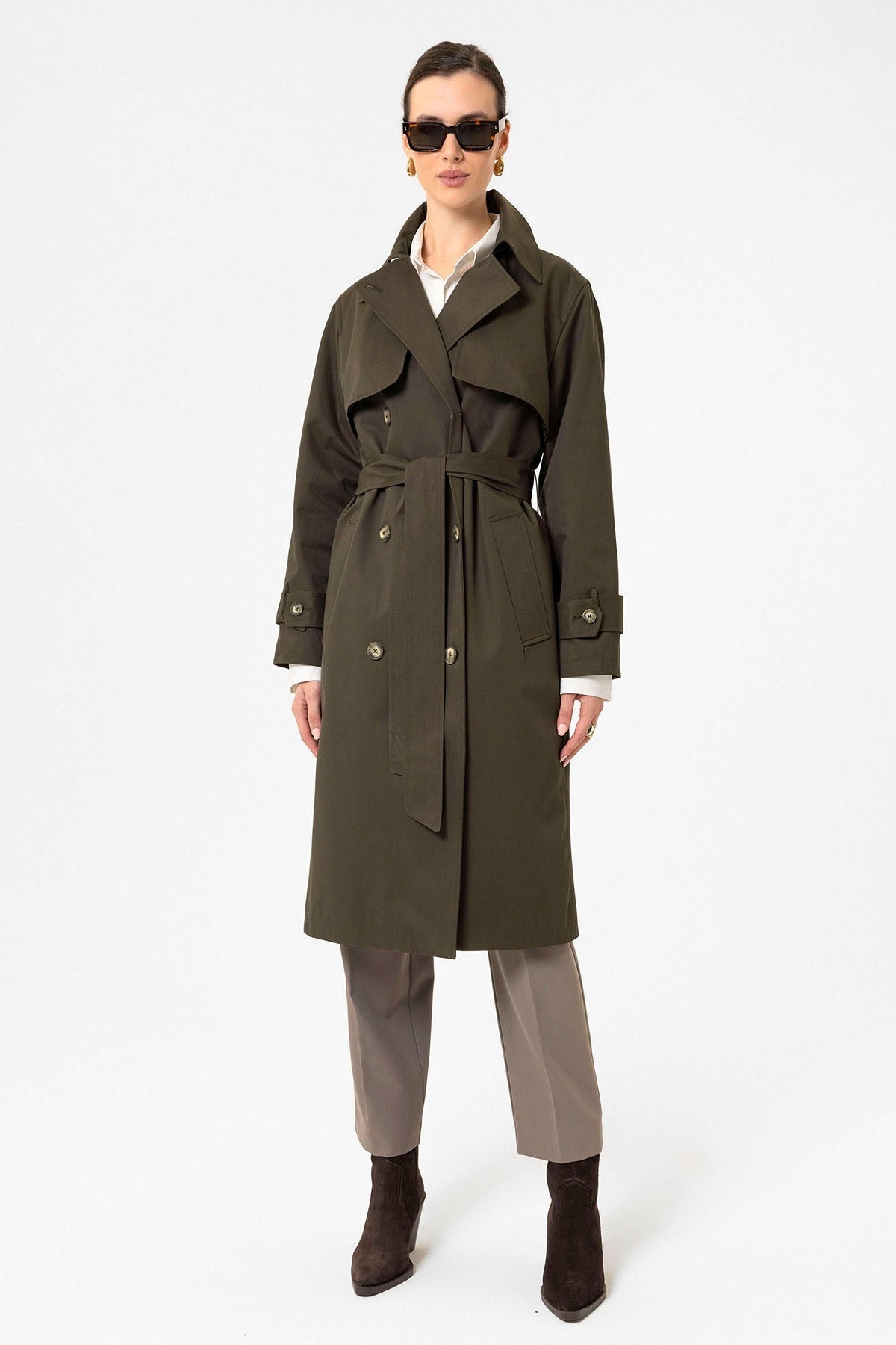 Antioch Women's Double-Breasted Belted Trench Coat