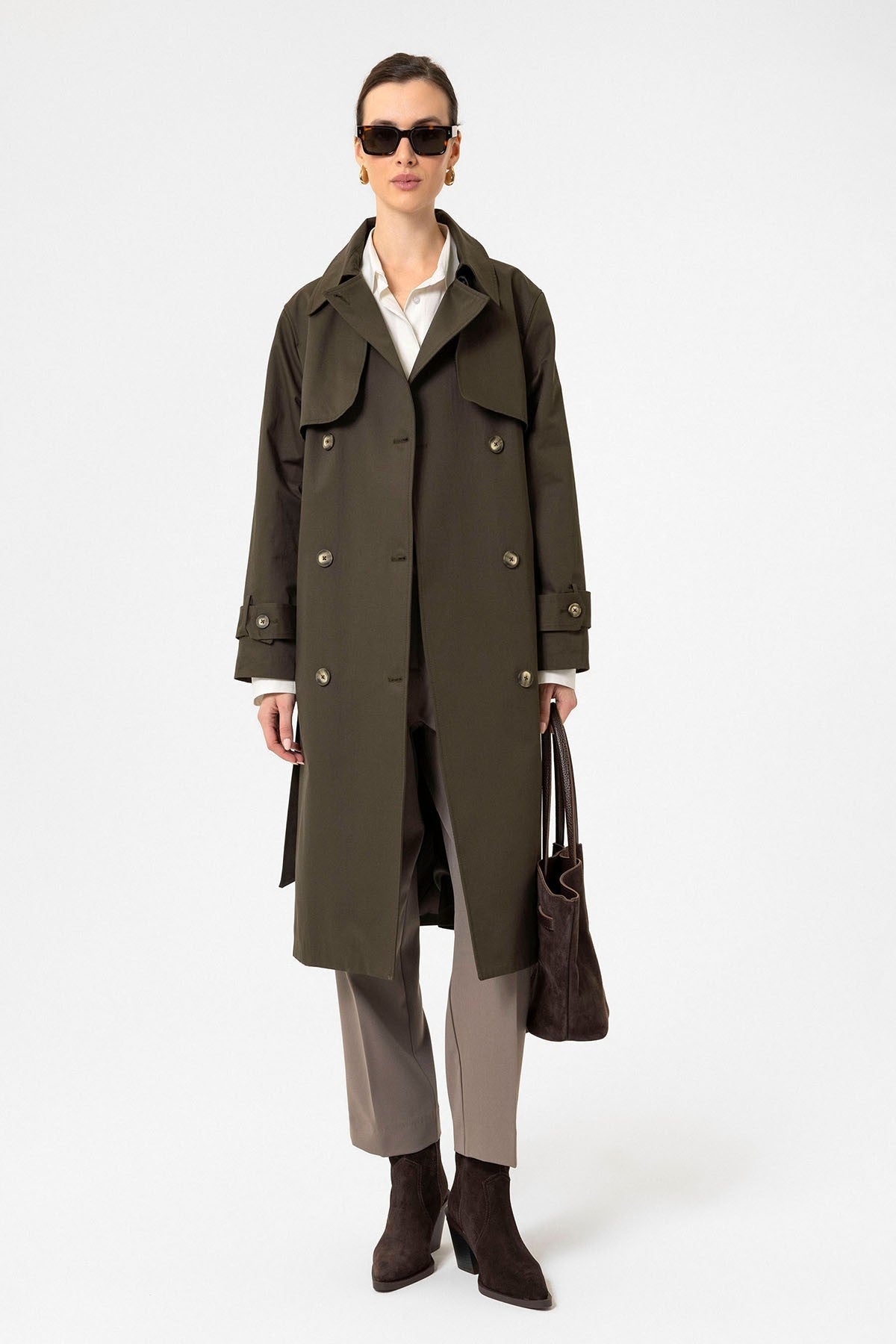 Antioch Women's Double-Breasted Belted Trench Coat