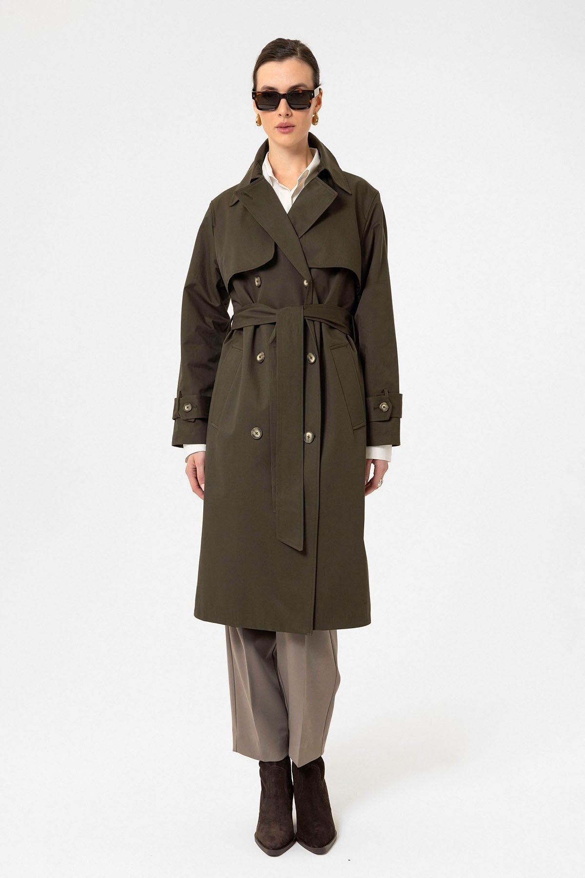 Antioch Women's Double-Breasted Belted Trench Coat