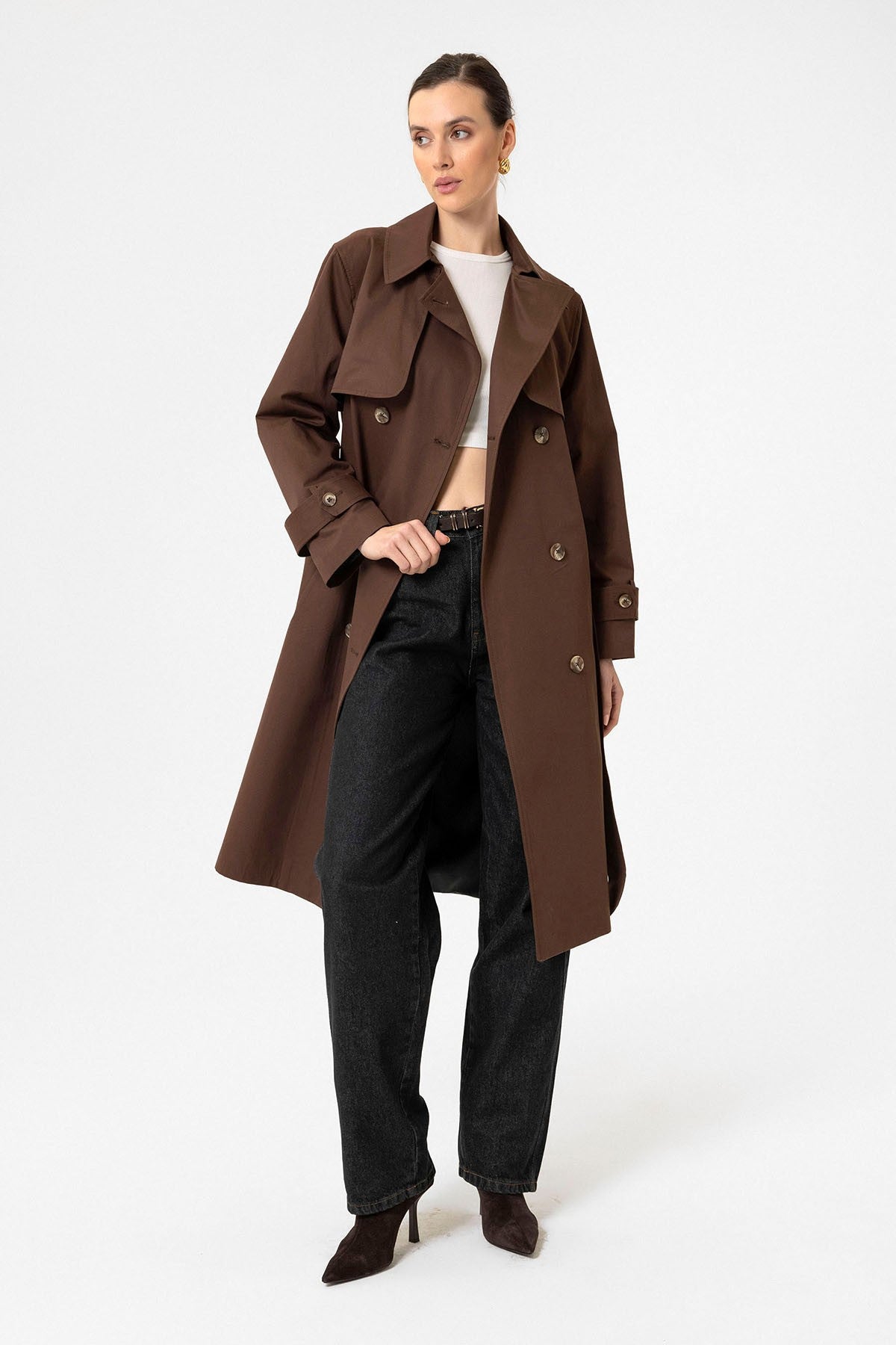 Antioch Women's Double-Breasted Belted Trench Coat