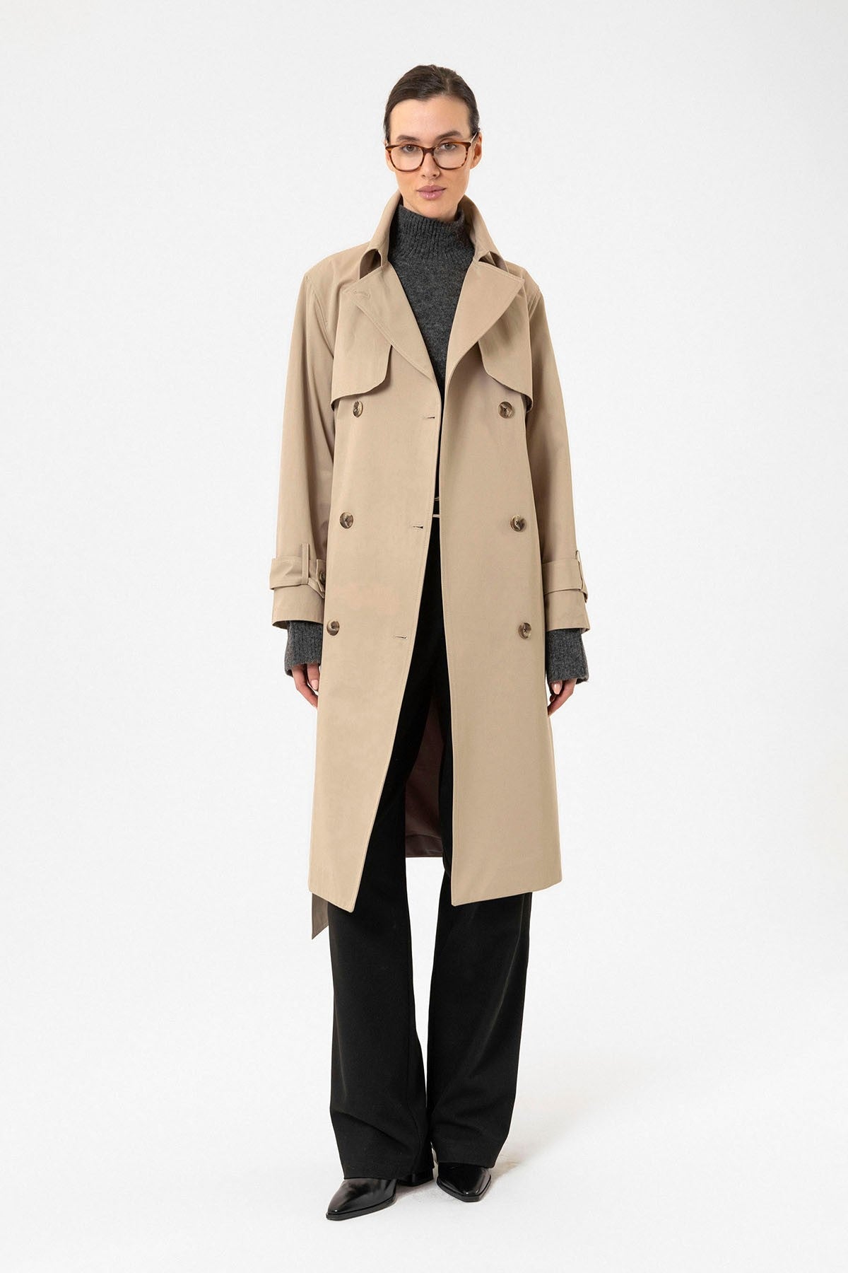 Antioch Women's Double-Breasted Belted Trench Coat