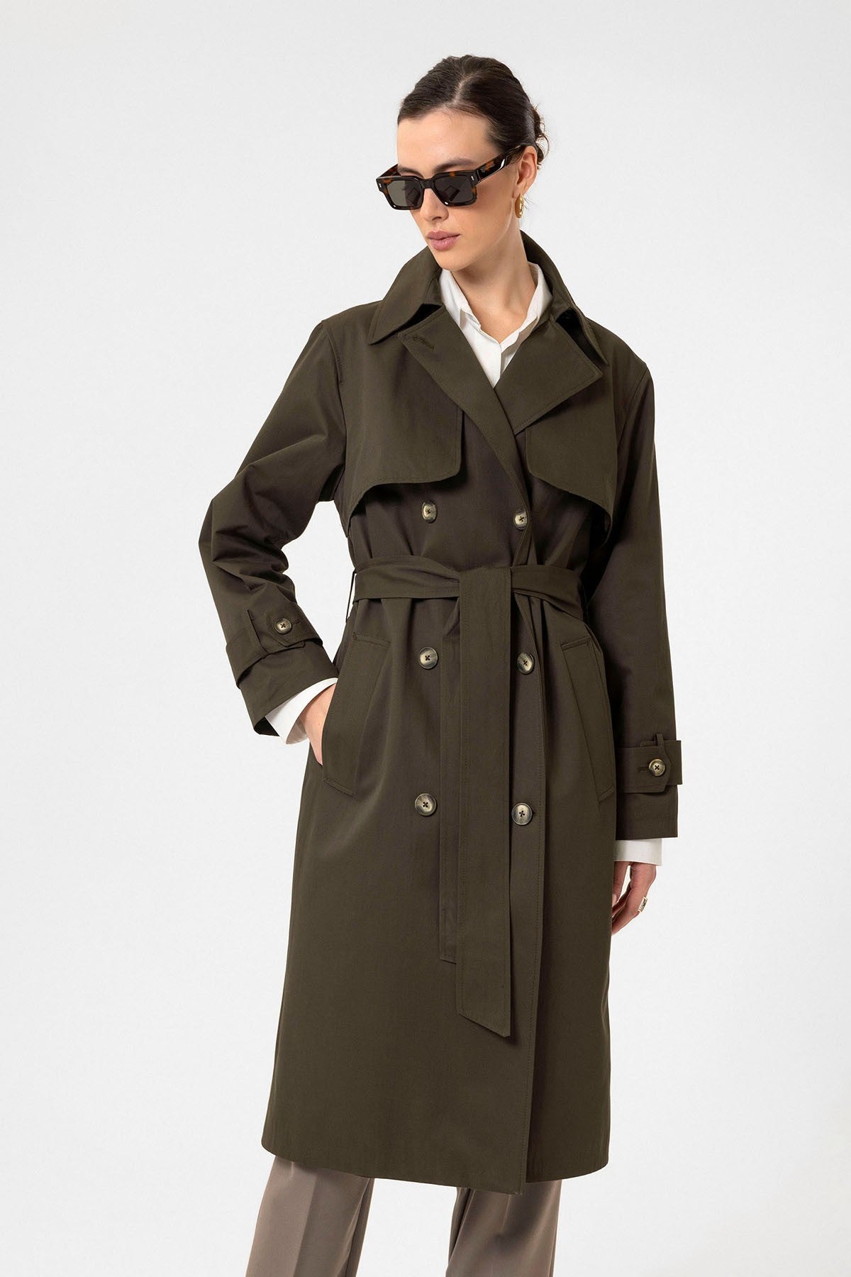 Antioch Women's Double-Breasted Belted Trench Coat