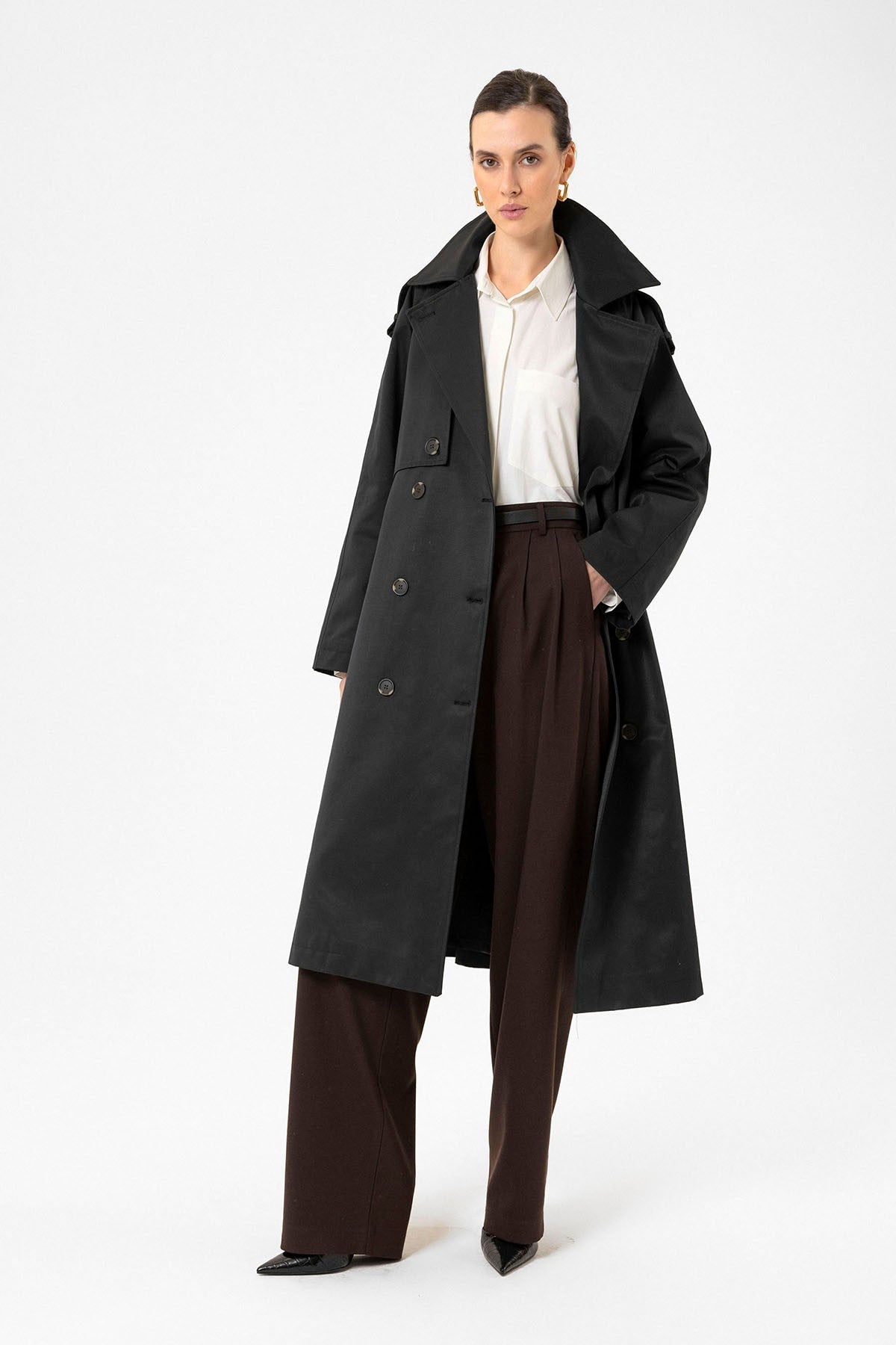 Antioch Women's Long Trench Coat with Belt