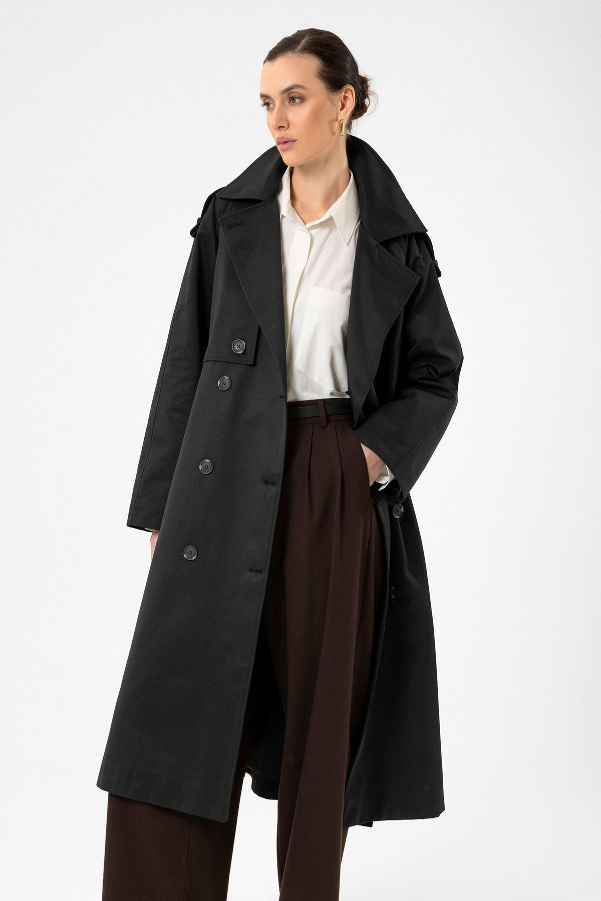 Antioch Women's Long Trench Coat with Belt