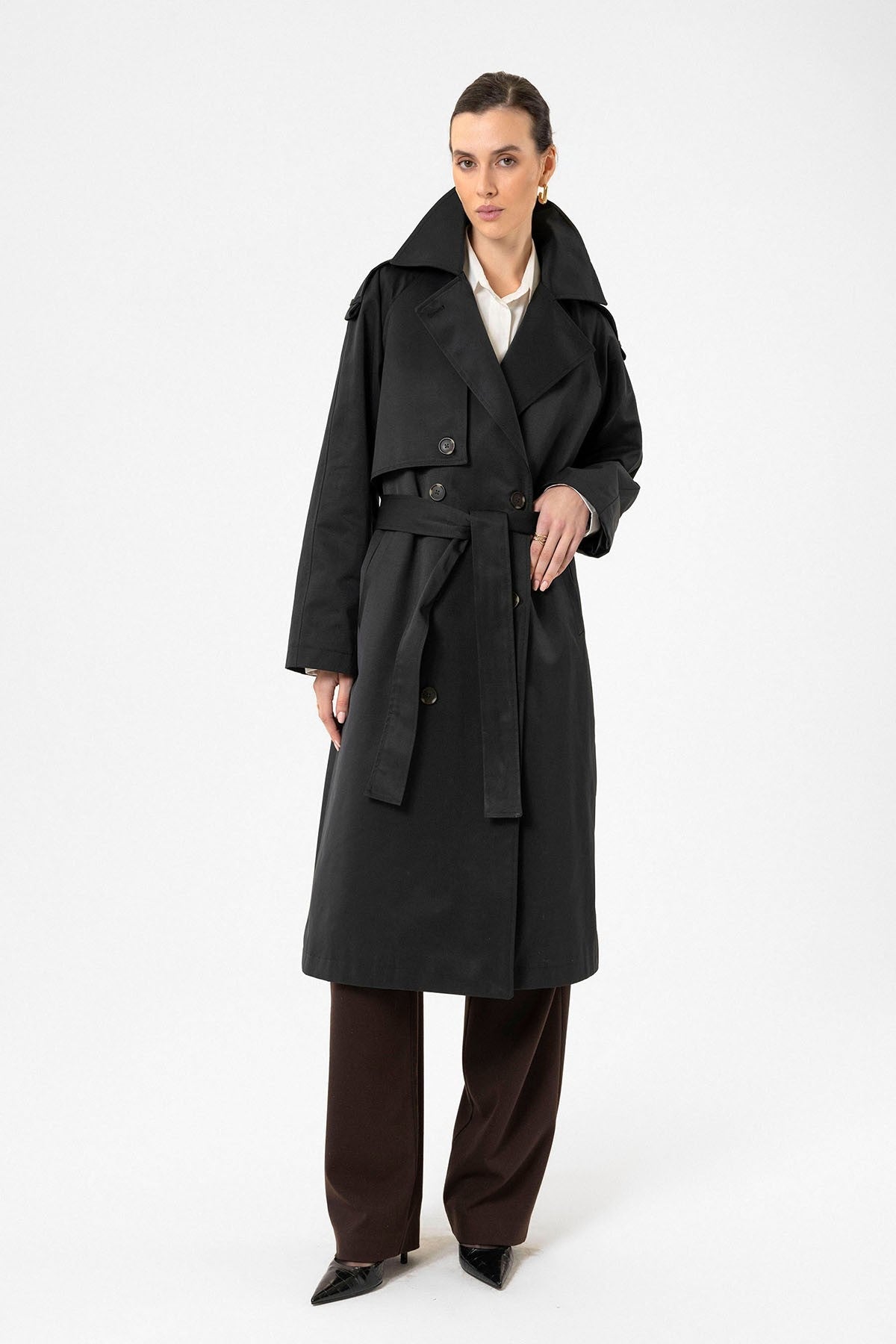 Antioch Women's Long Trench Coat with Belt