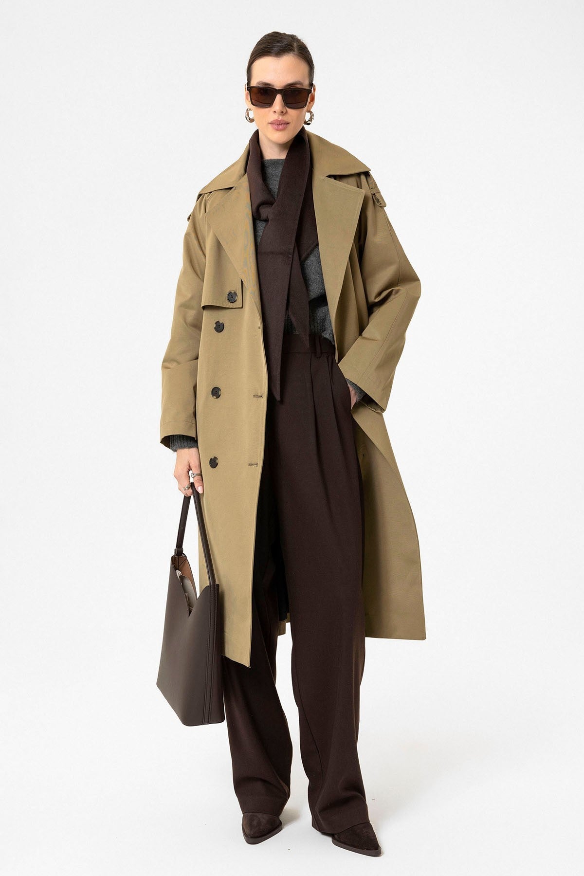 Antioch Women's Long Trench Coat with Belt