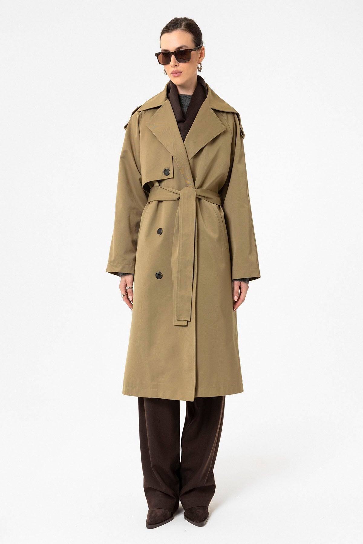 Antioch Women's Long Trench Coat with Belt