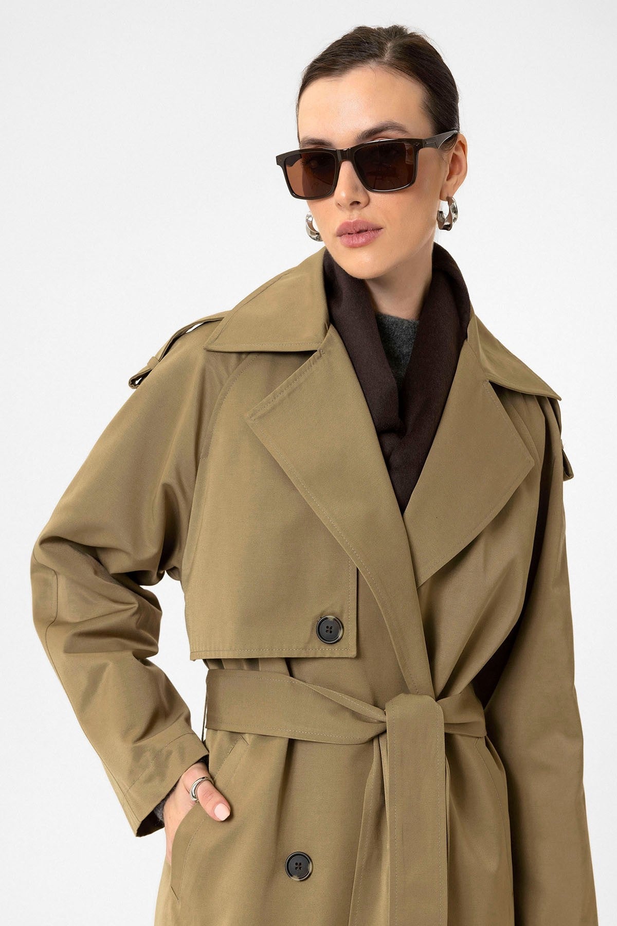 Antioch Women's Long Trench Coat with Belt