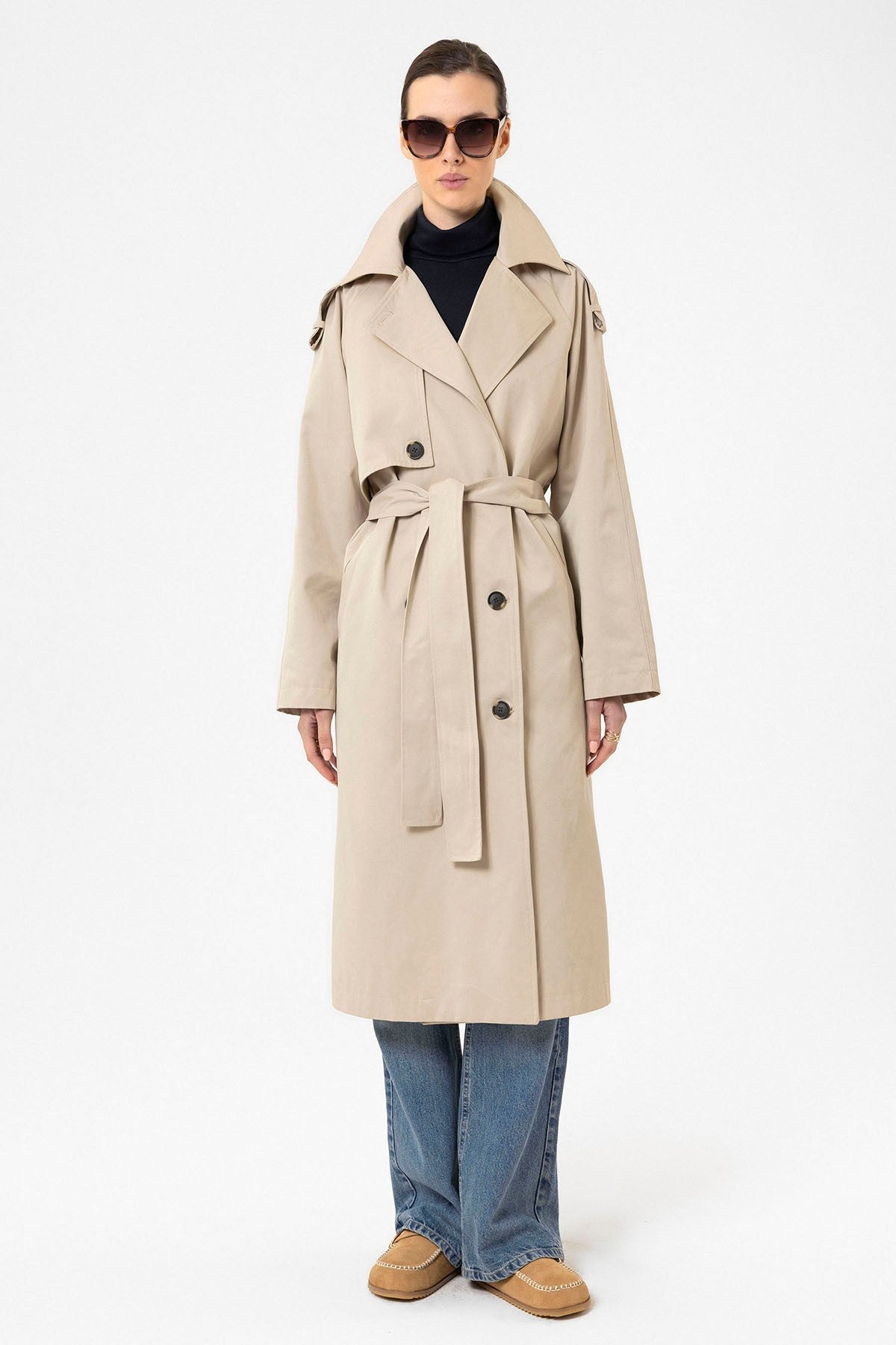 Antioch Women's Long Trench Coat with Belt
