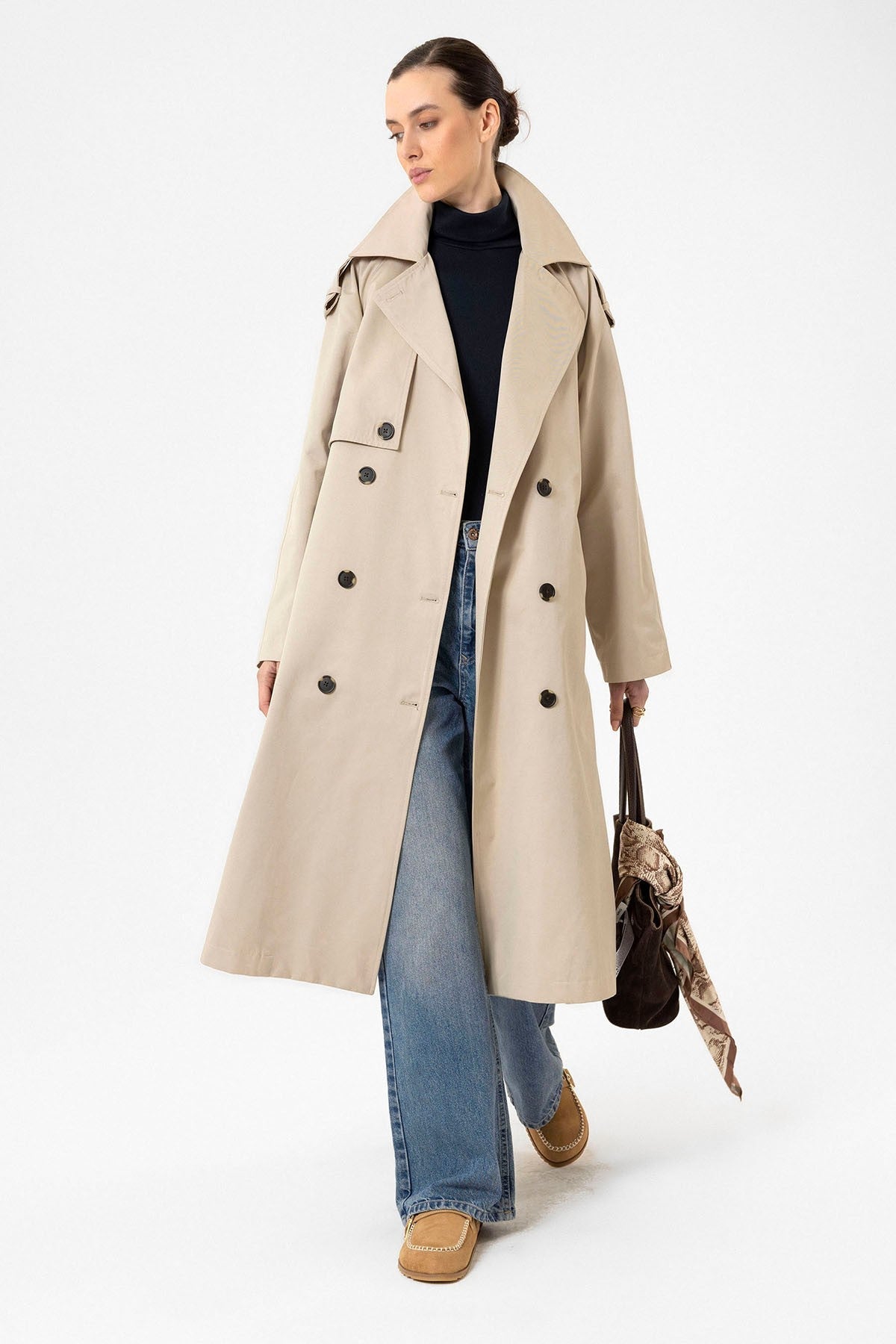 Antioch Women's Long Trench Coat with Belt