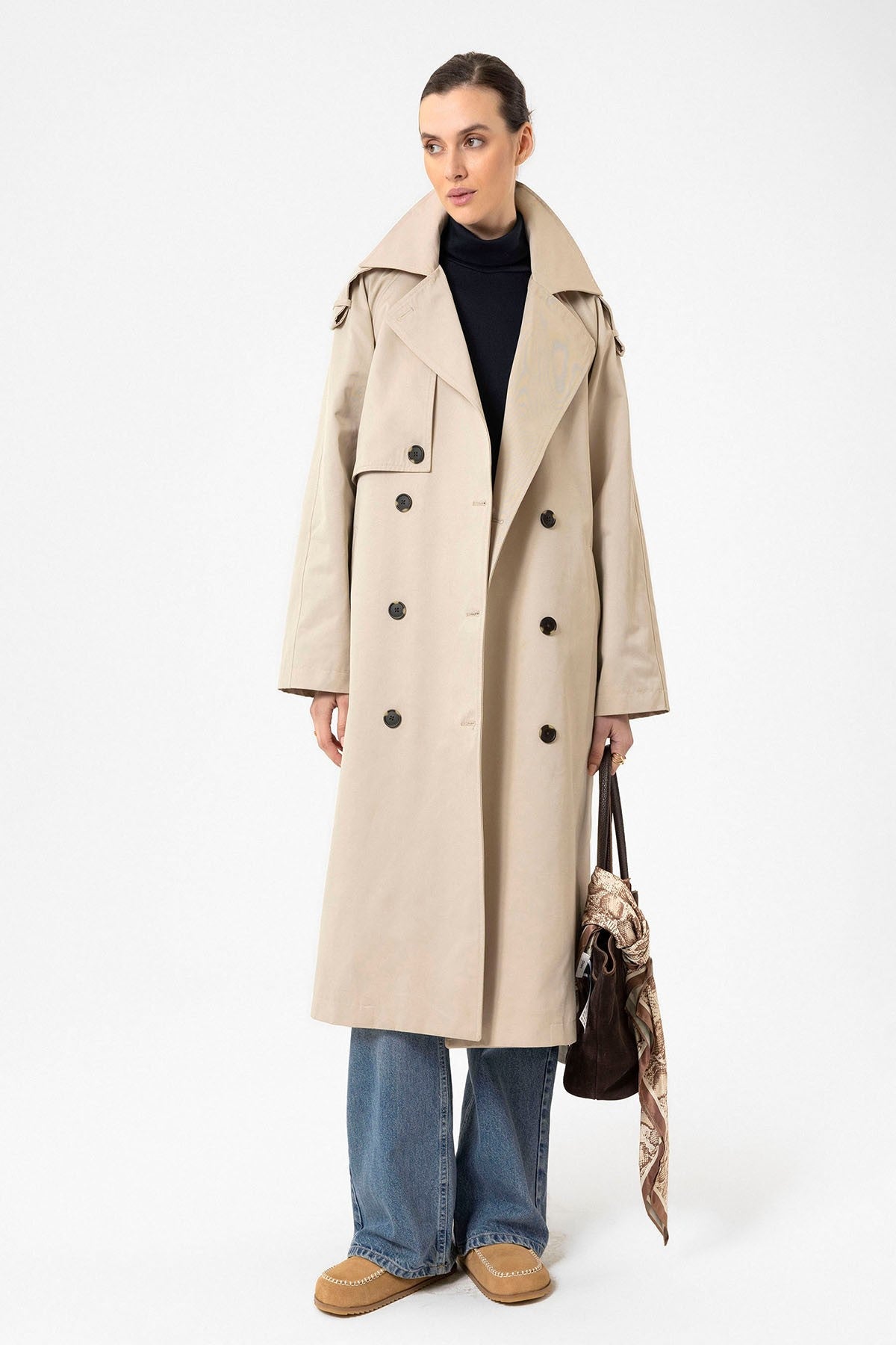 Antioch Women's Long Trench Coat with Belt