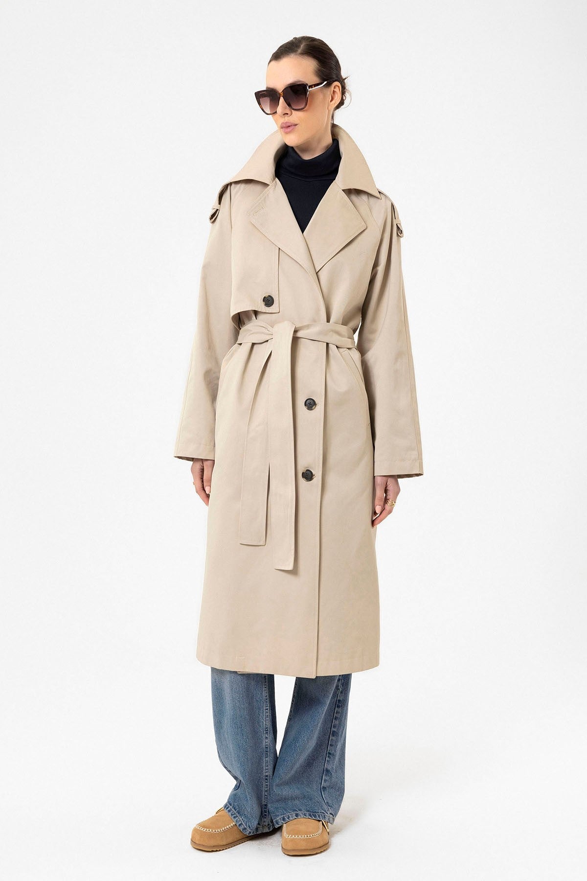 Antioch Women's Long Trench Coat with Belt