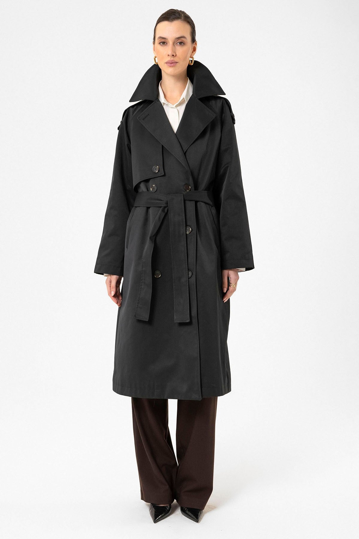 Antioch Women's Long Trench Coat with Belt