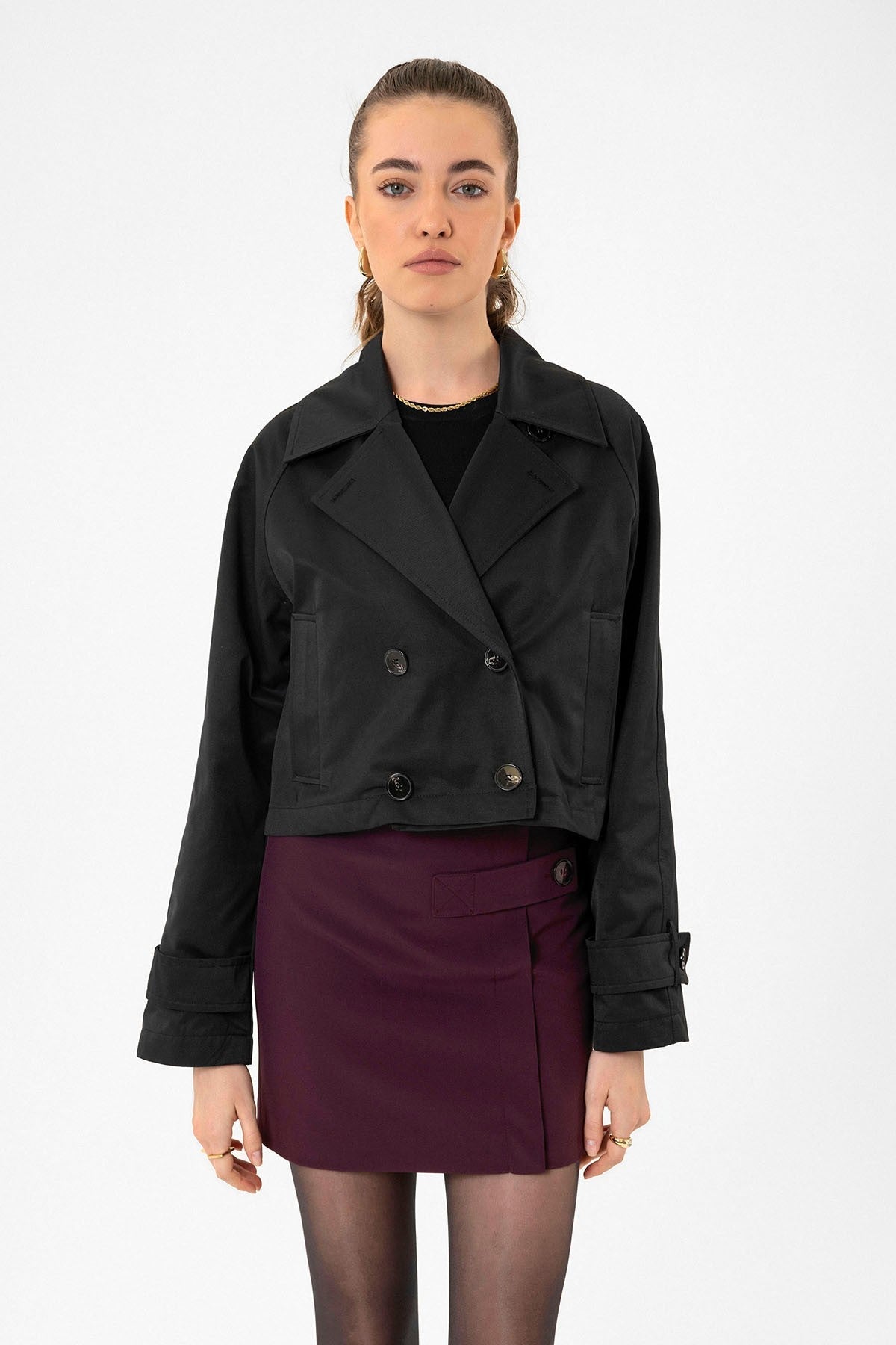 Antioch Women's Double-Breasted Short Trench Coat
