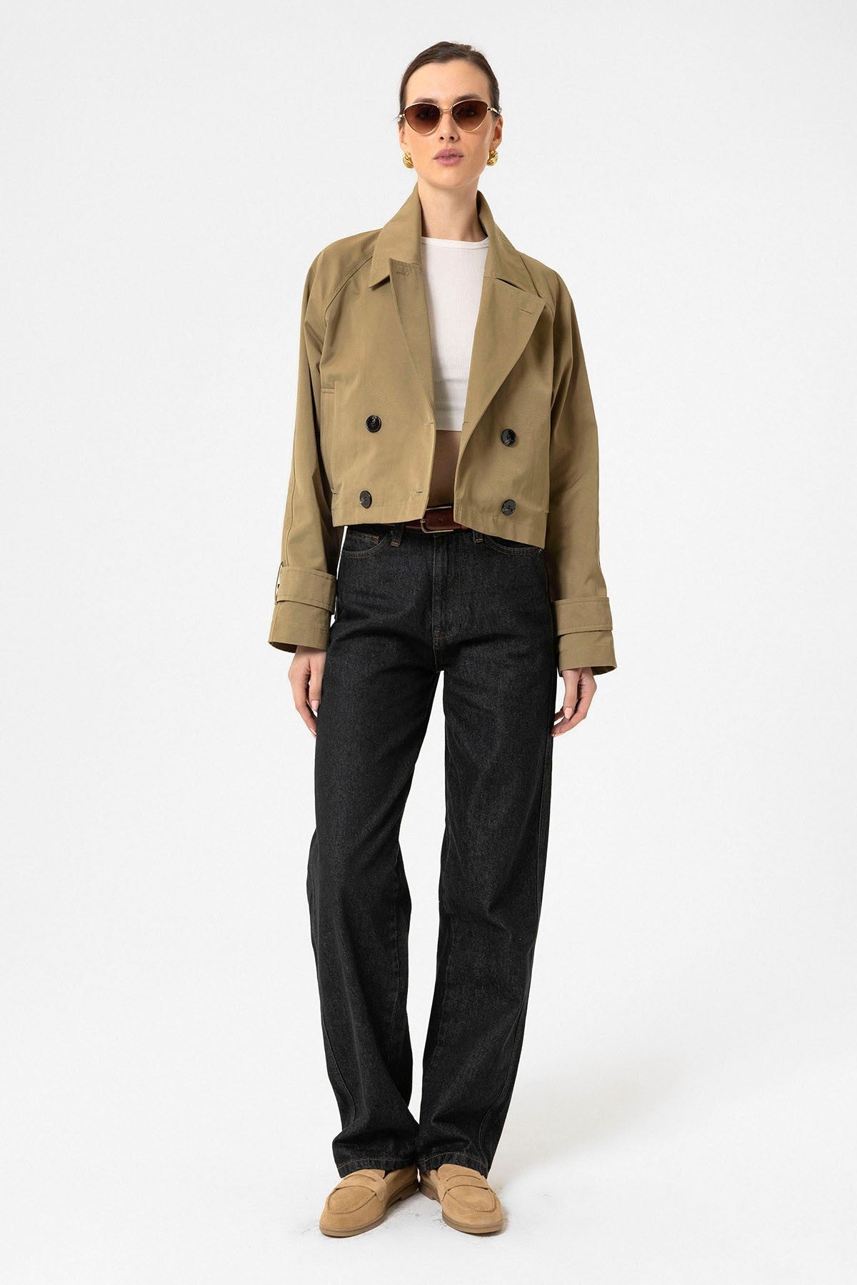 Antioch Women's Double-Breasted Short Trench Coat