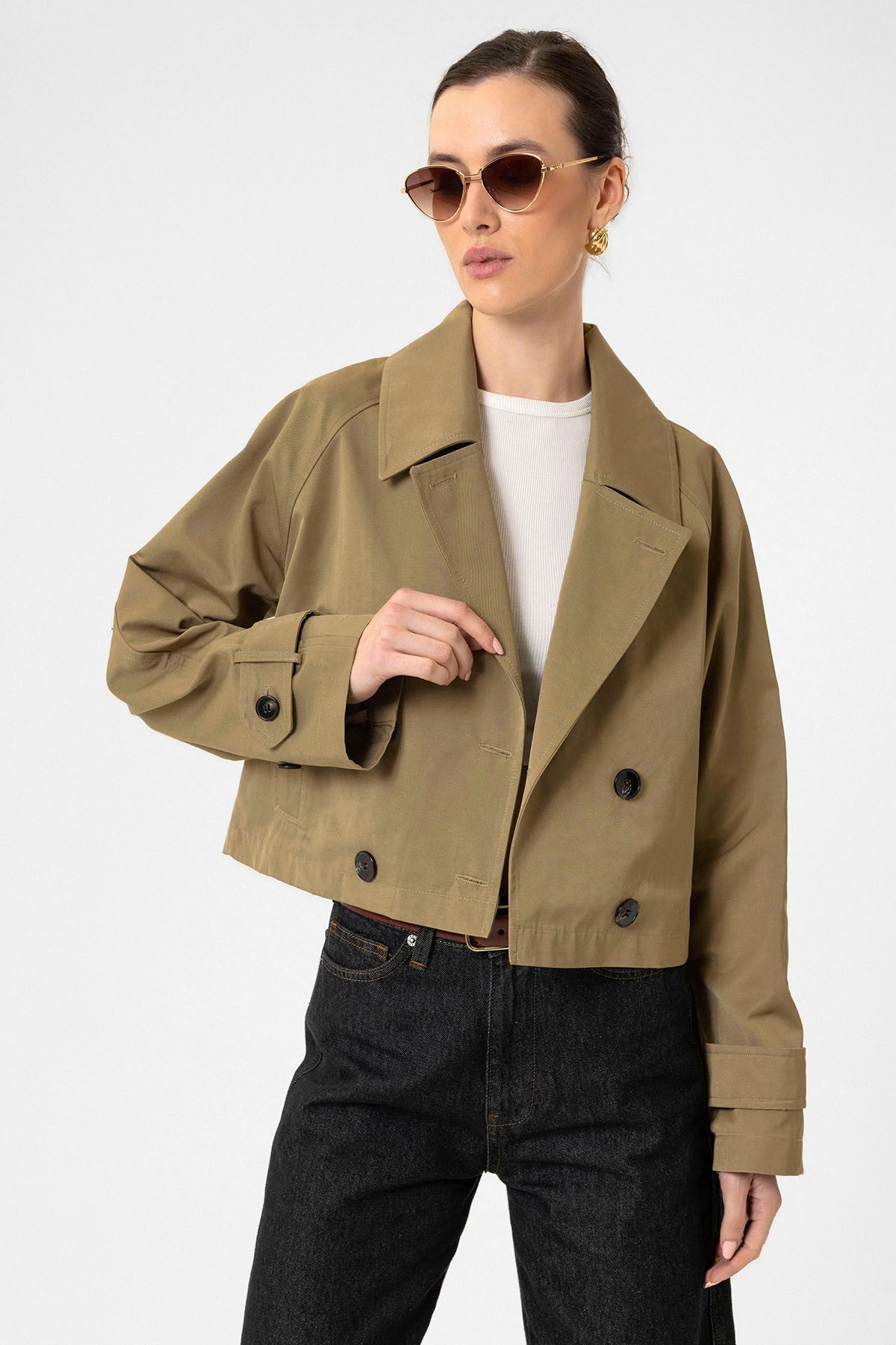Antioch Women's Double-Breasted Short Trench Coat