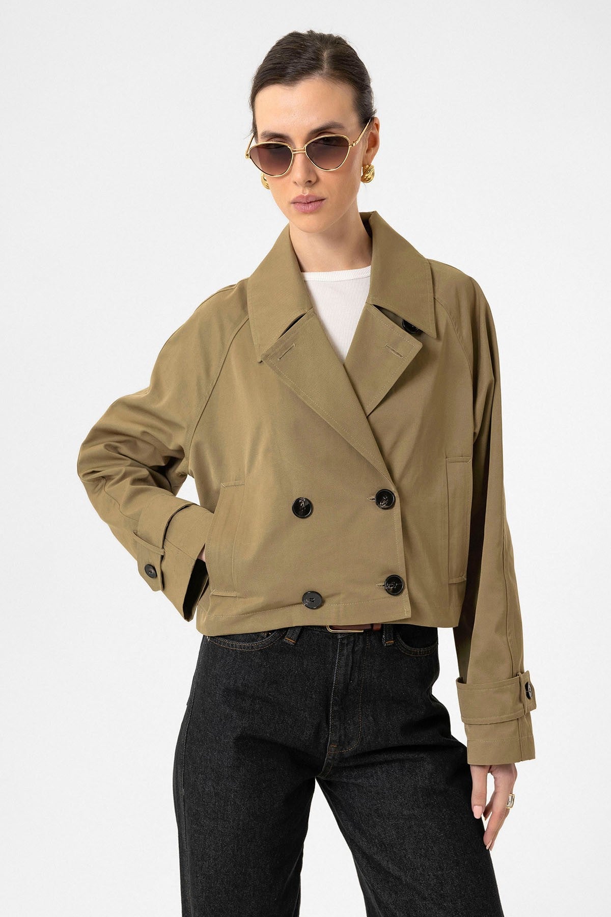 Antioch Women's Double-Breasted Short Trench Coat