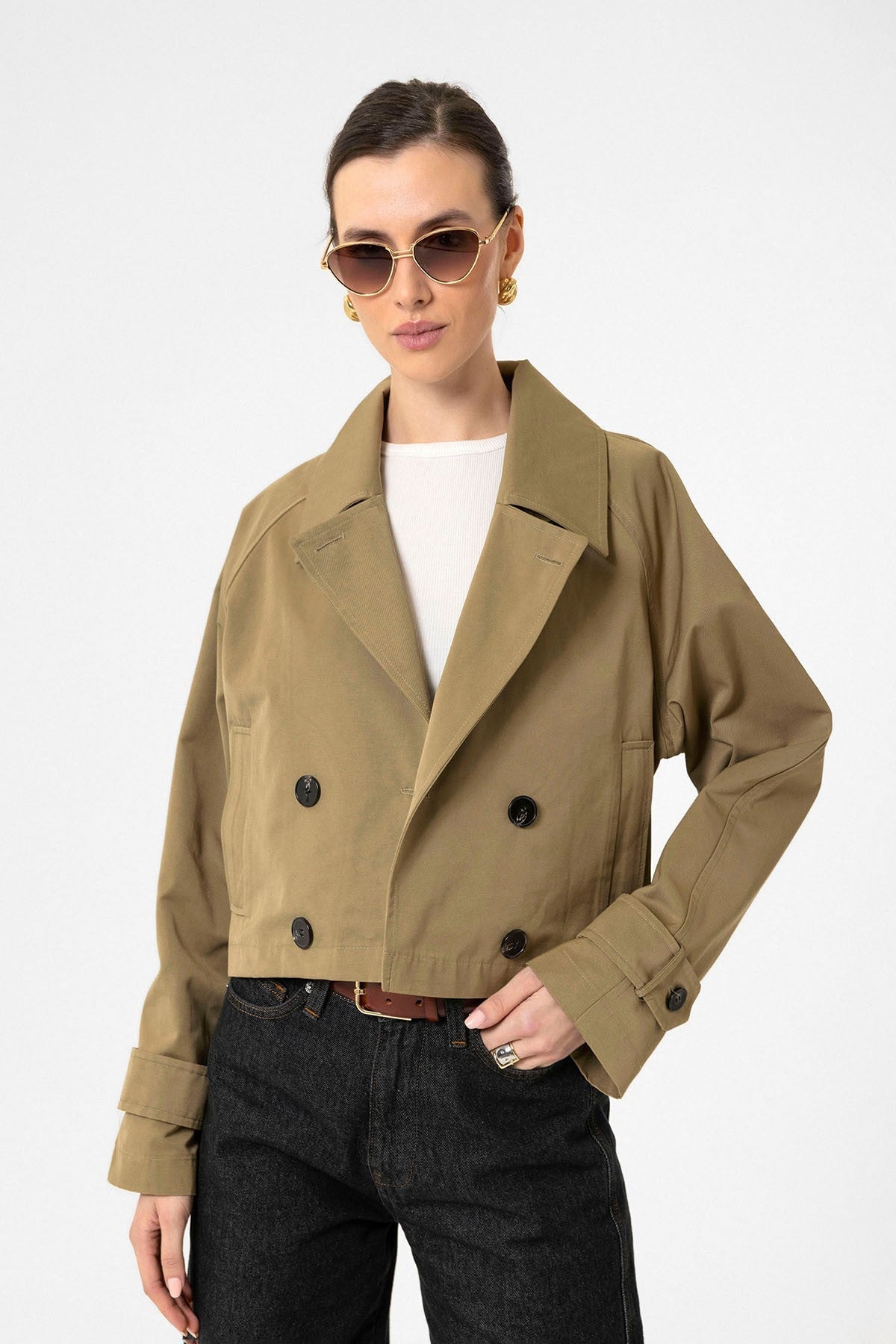 Antioch Women's Double-Breasted Short Trench Coat