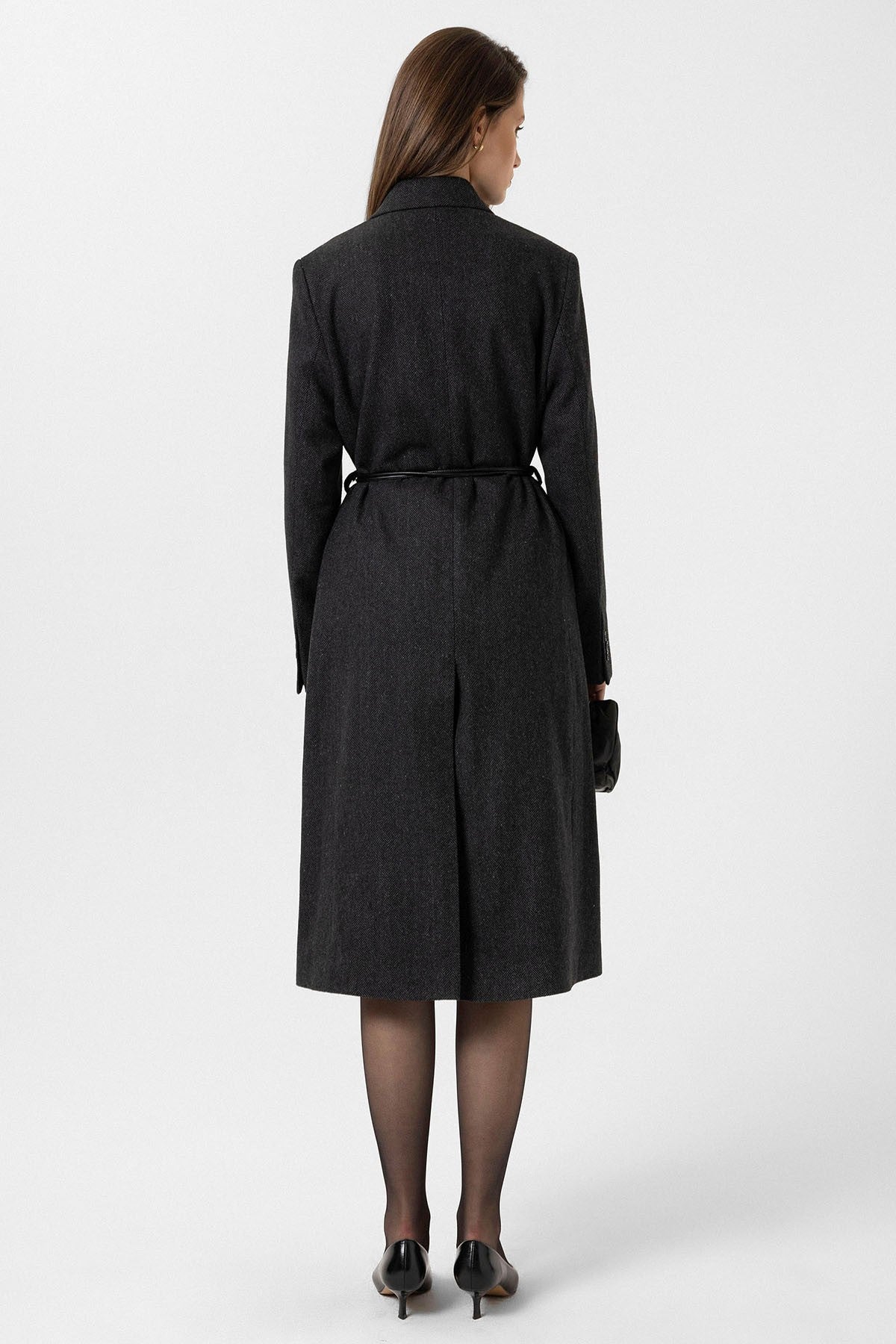 Women's Herringbone-Patterned Double-Breasted Coat