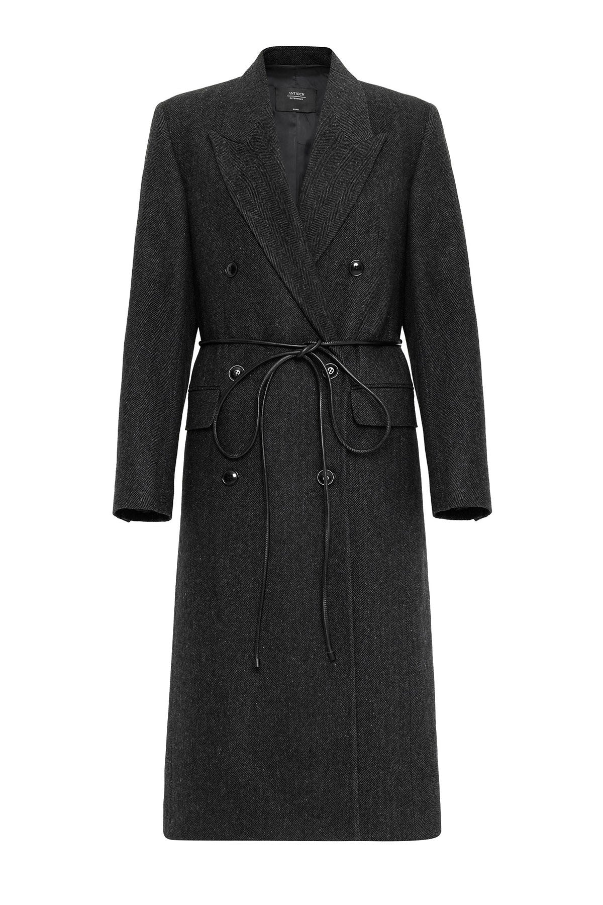 Women's Herringbone-Patterned Double-Breasted Coat