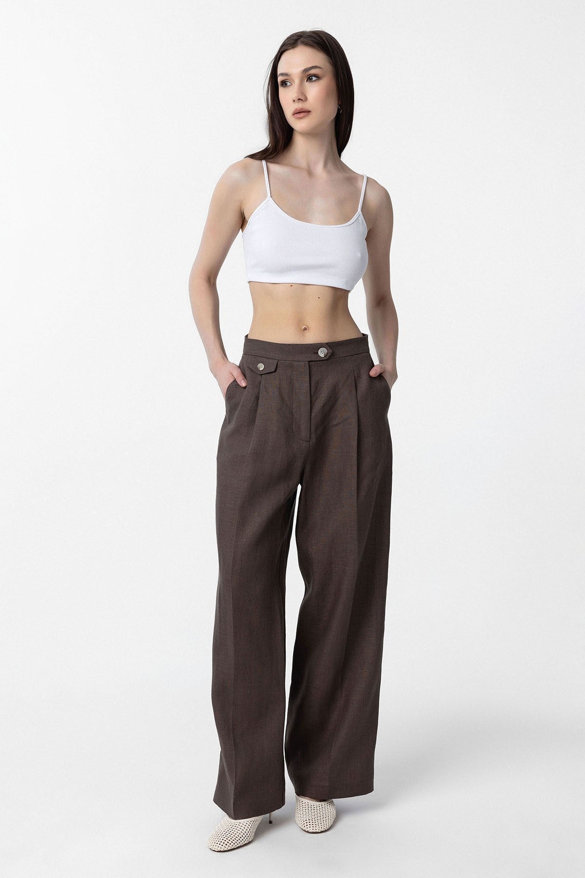 Antioch 100% Linen High-Waisted Pleated Women's Pants