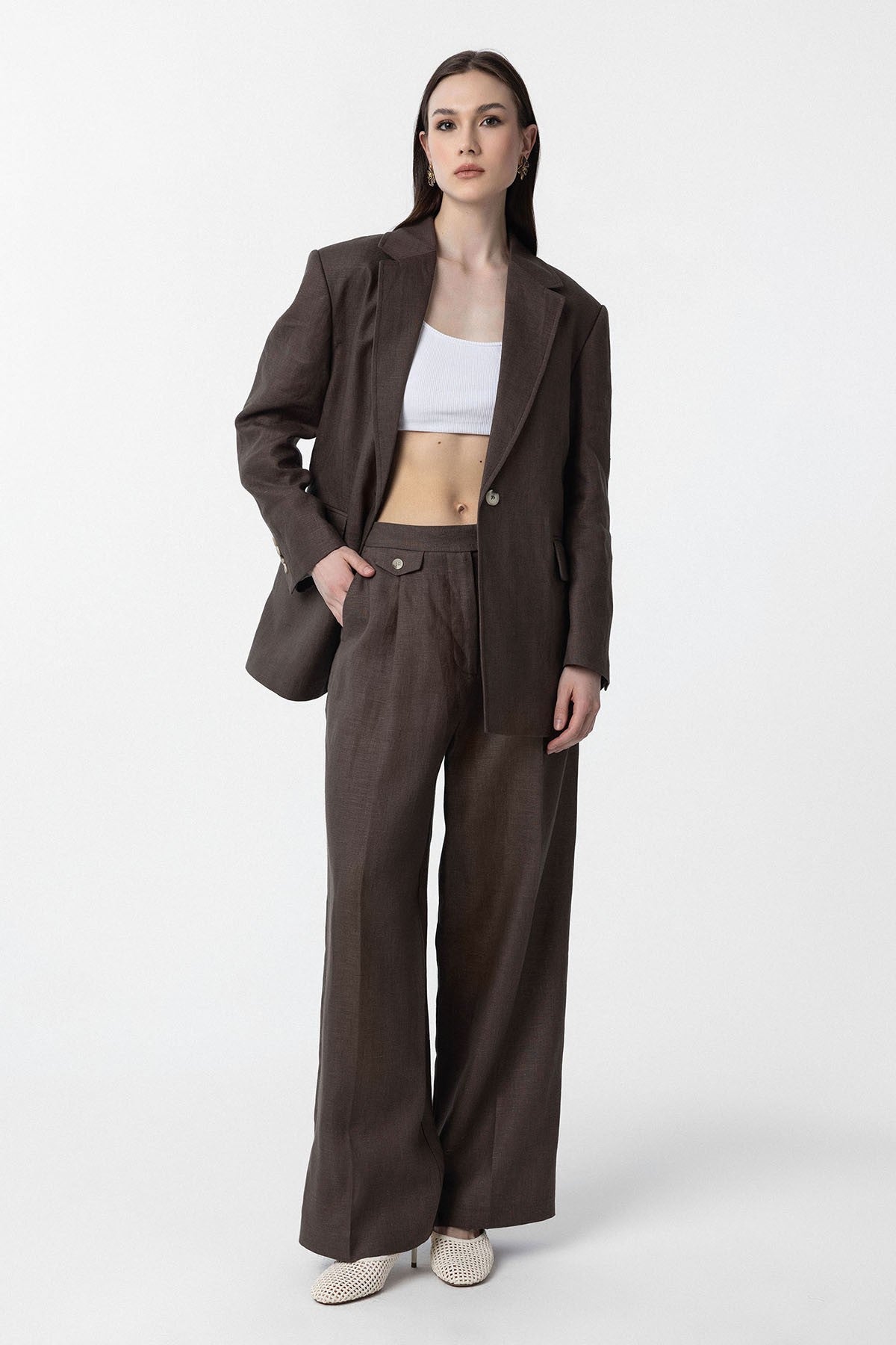 Antioch 100% Linen High-Waisted Pleated Women's Pants