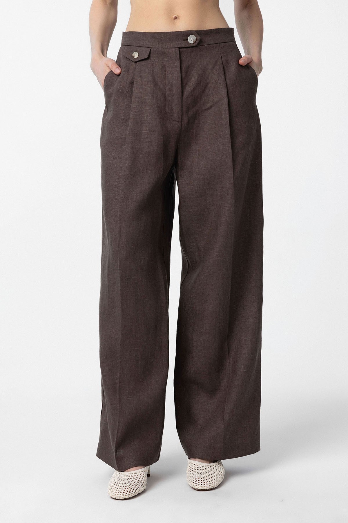Antioch 100% Linen High-Waisted Pleated Women's Pants