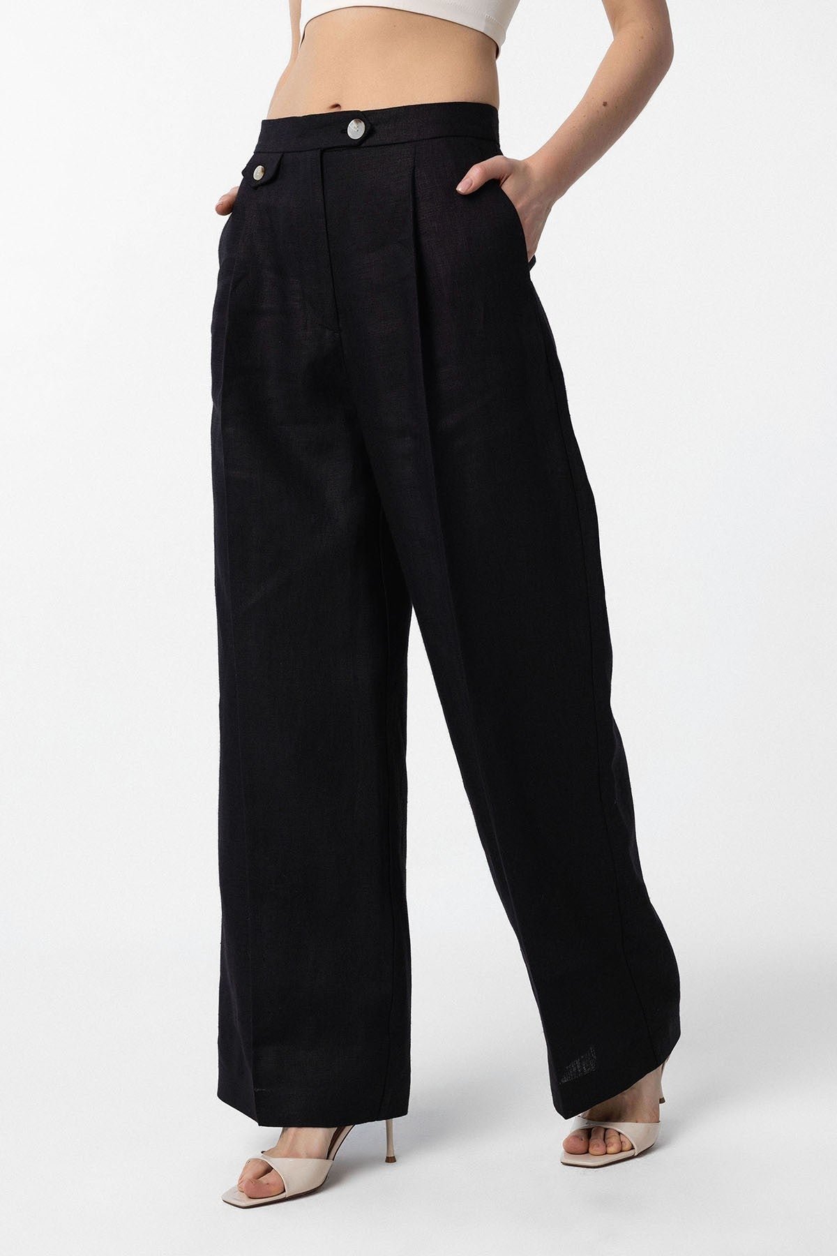 Antioch 100% Linen High-Waisted Pleated Women's Pants