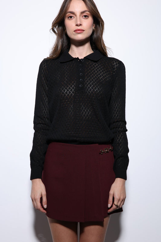 Women's Patterned Polo-Neck Knit Sweater by Antioch