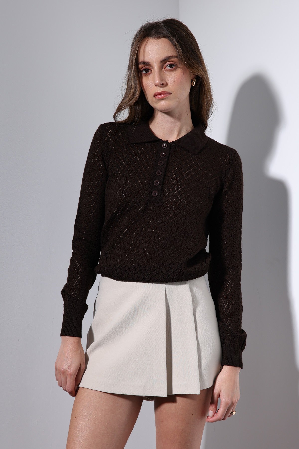 Women's Patterned Polo-Neck Knit Sweater by Antioch