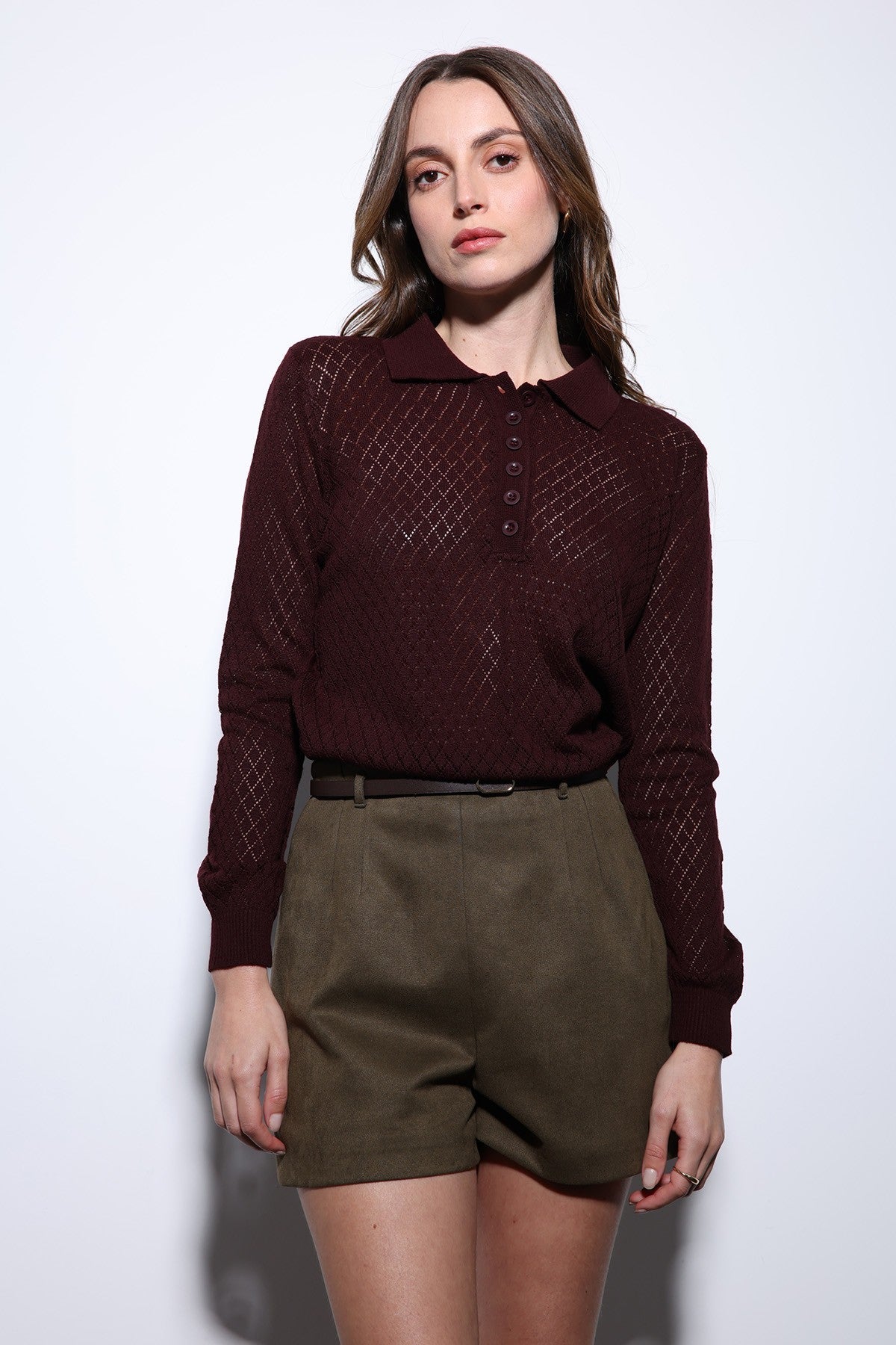 Women's Patterned Polo-Neck Knit Sweater by Antioch