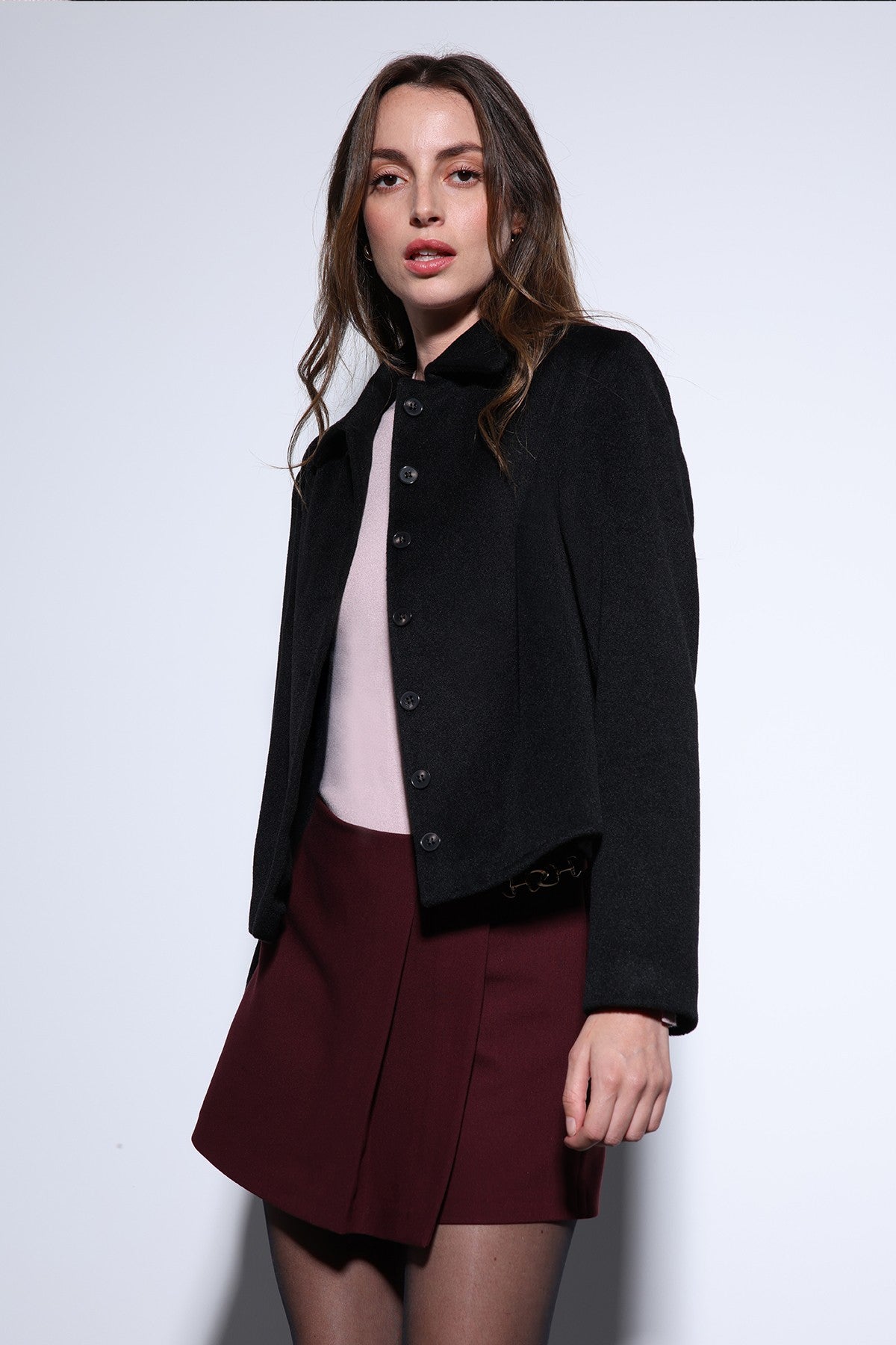 Antioch Shirt-Collar Short-Sleeved Cashmere Jacket
