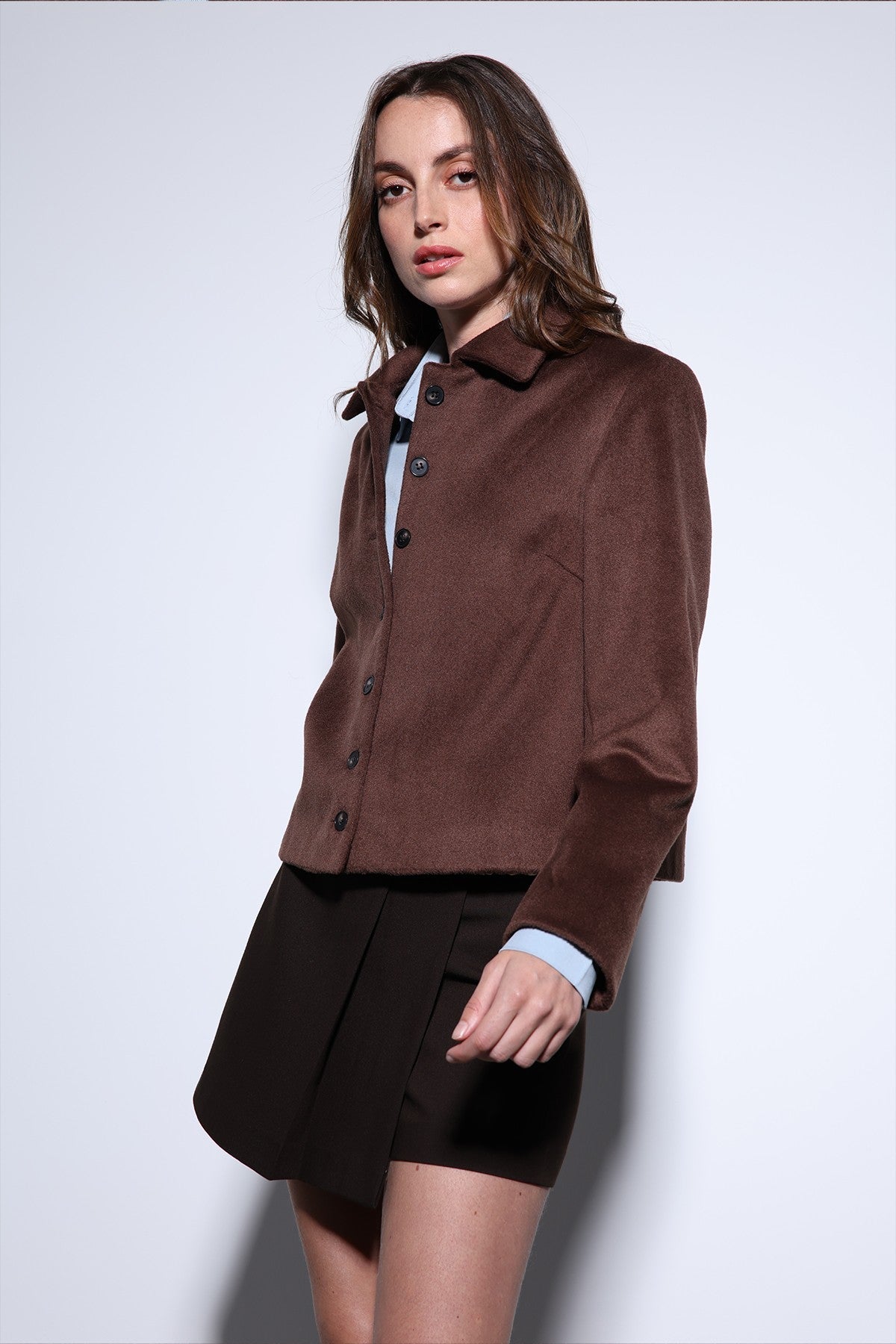 Antioch Shirt-Collar Short-Sleeved Cashmere Jacket