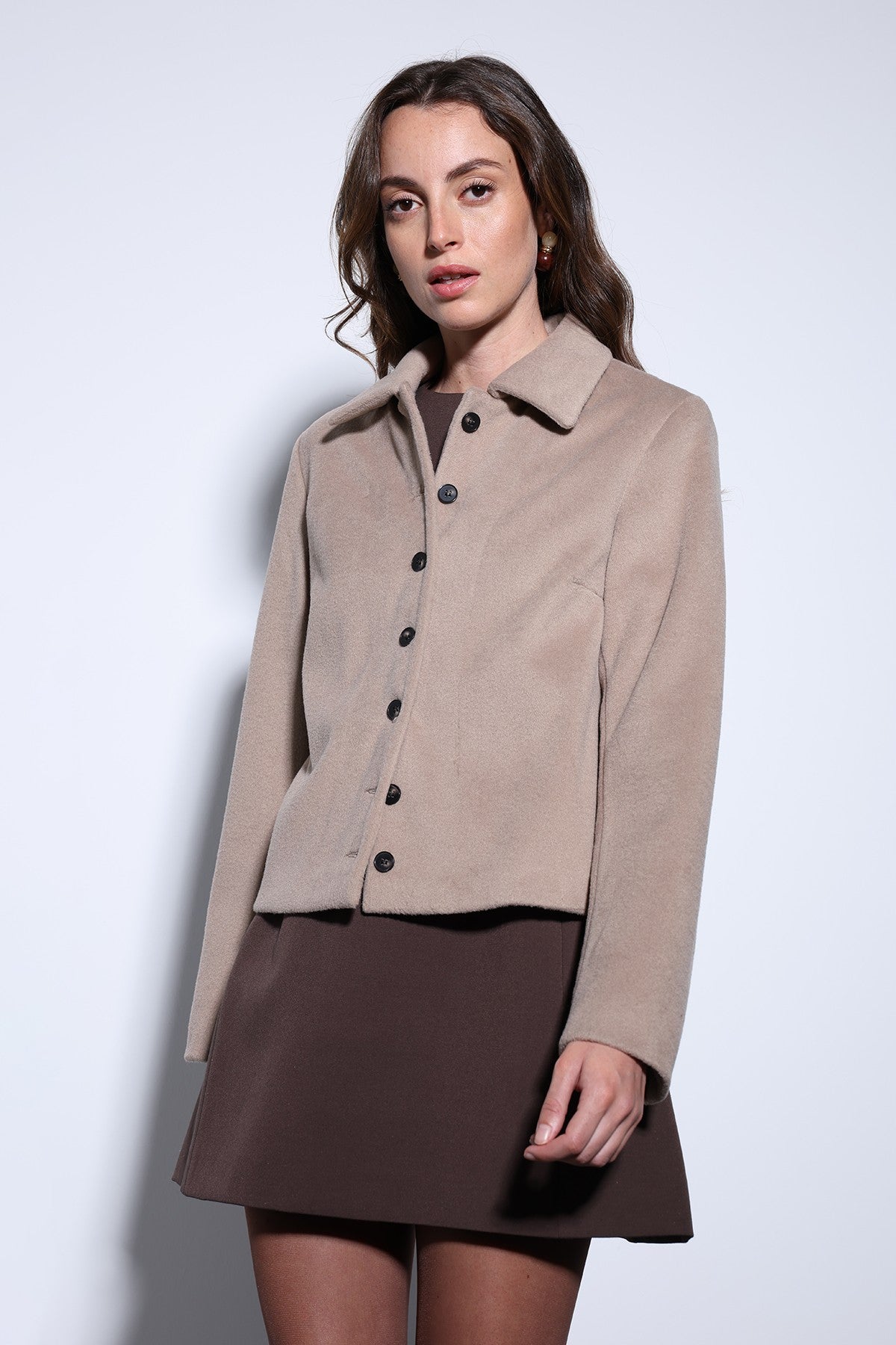 Antioch Shirt-Collar Short-Sleeved Cashmere Jacket