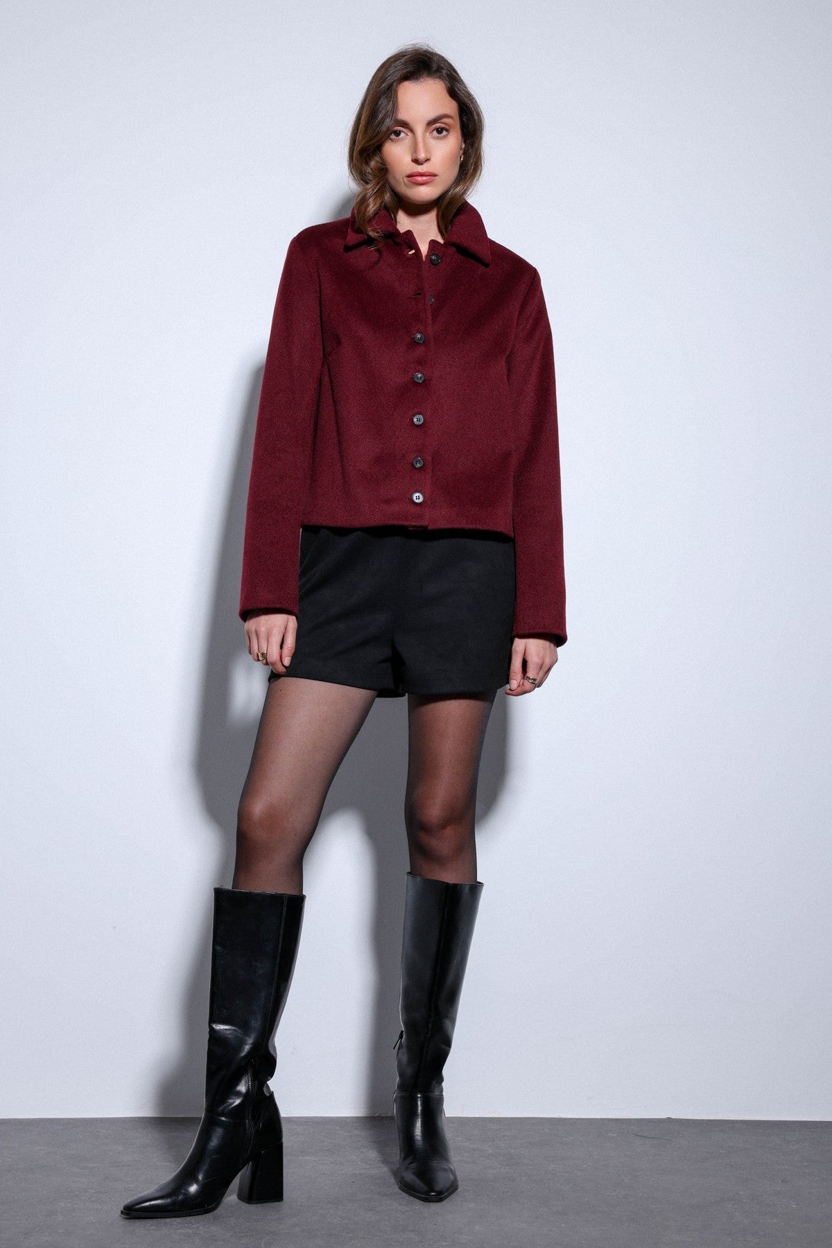 Antioch Shirt-Collar Short-Sleeved Cashmere Jacket