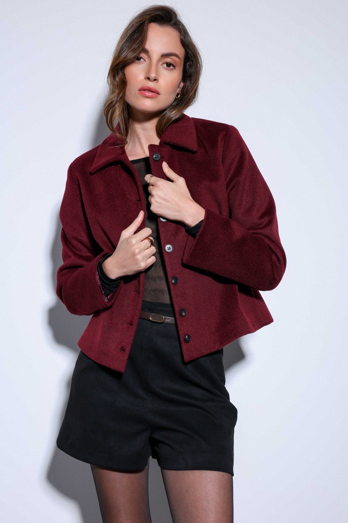 Antioch Shirt-Collar Short-Sleeved Cashmere Jacket