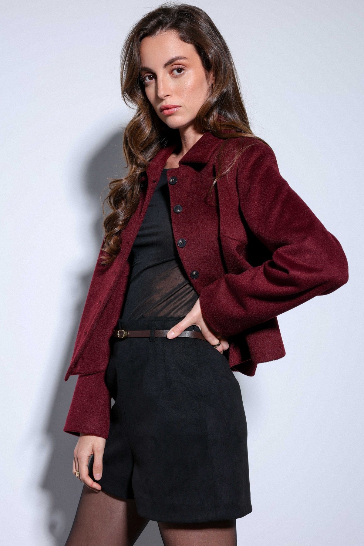 Antioch Shirt-Collar Short-Sleeved Cashmere Jacket